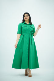 Robe chemise midi ceinturée 💚