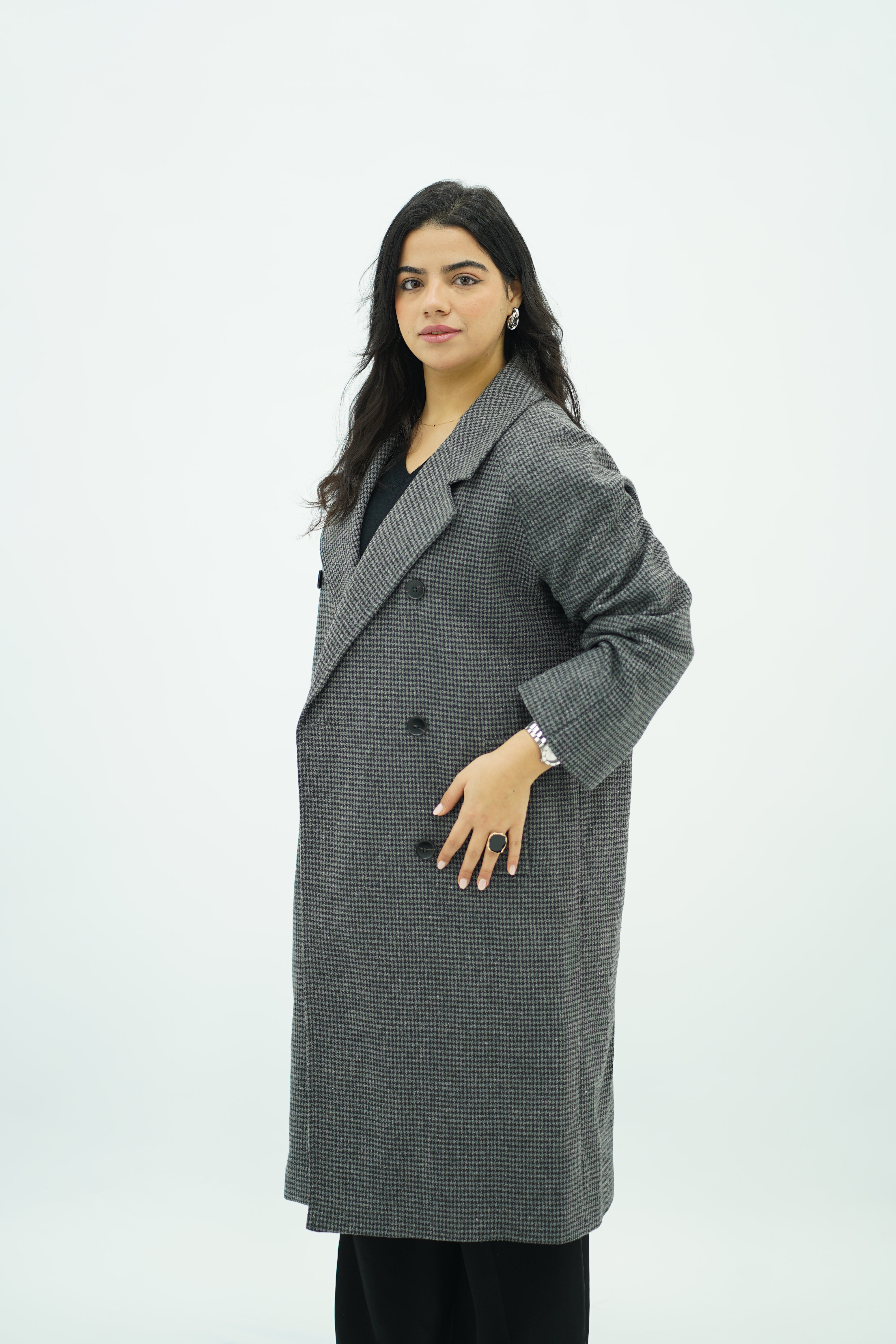 Manteau Gris oversize pied de poule