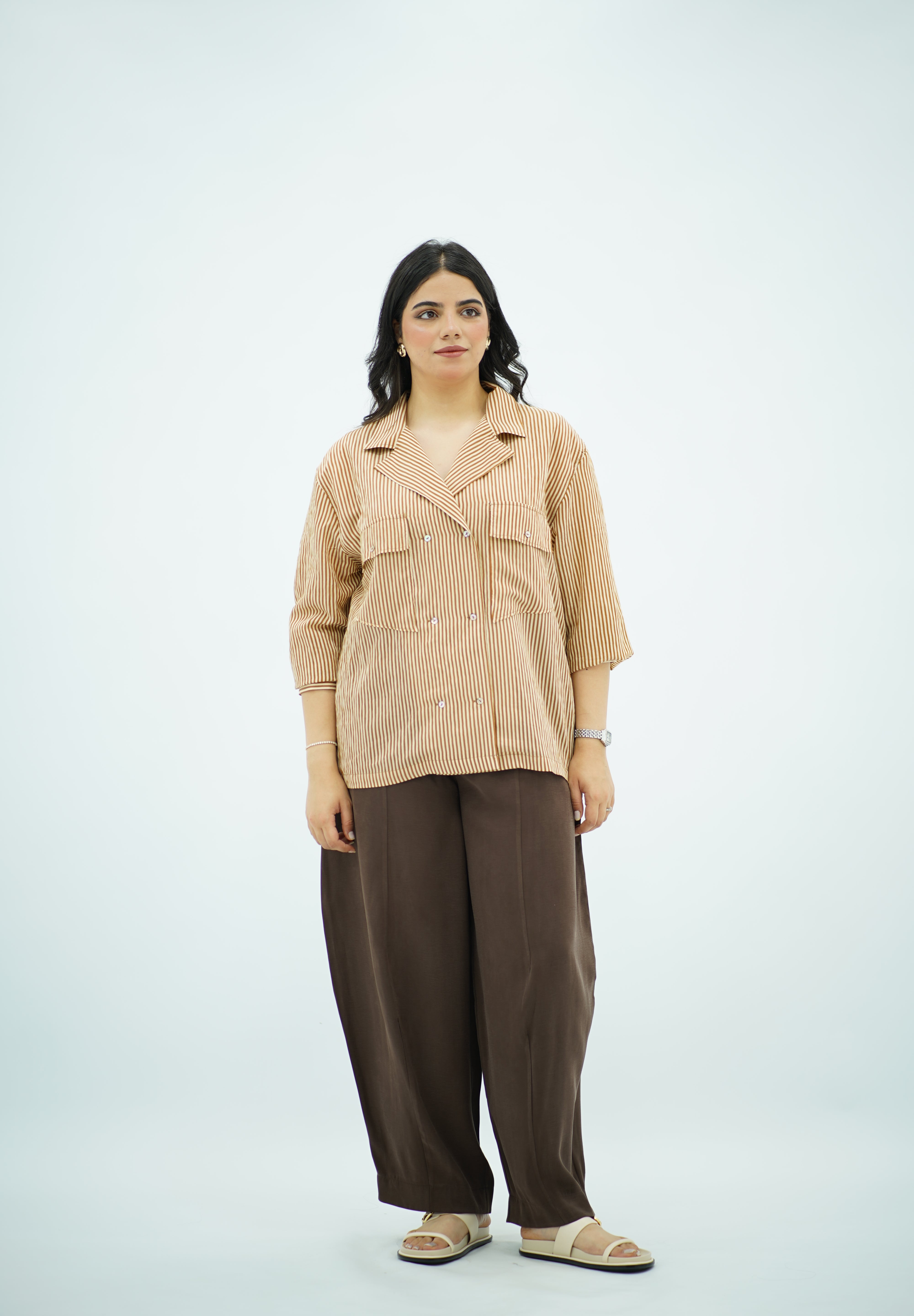 Chemise oversize rayée à double boutonnage