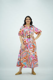 Robe ceinturé en Popeline Imprimée