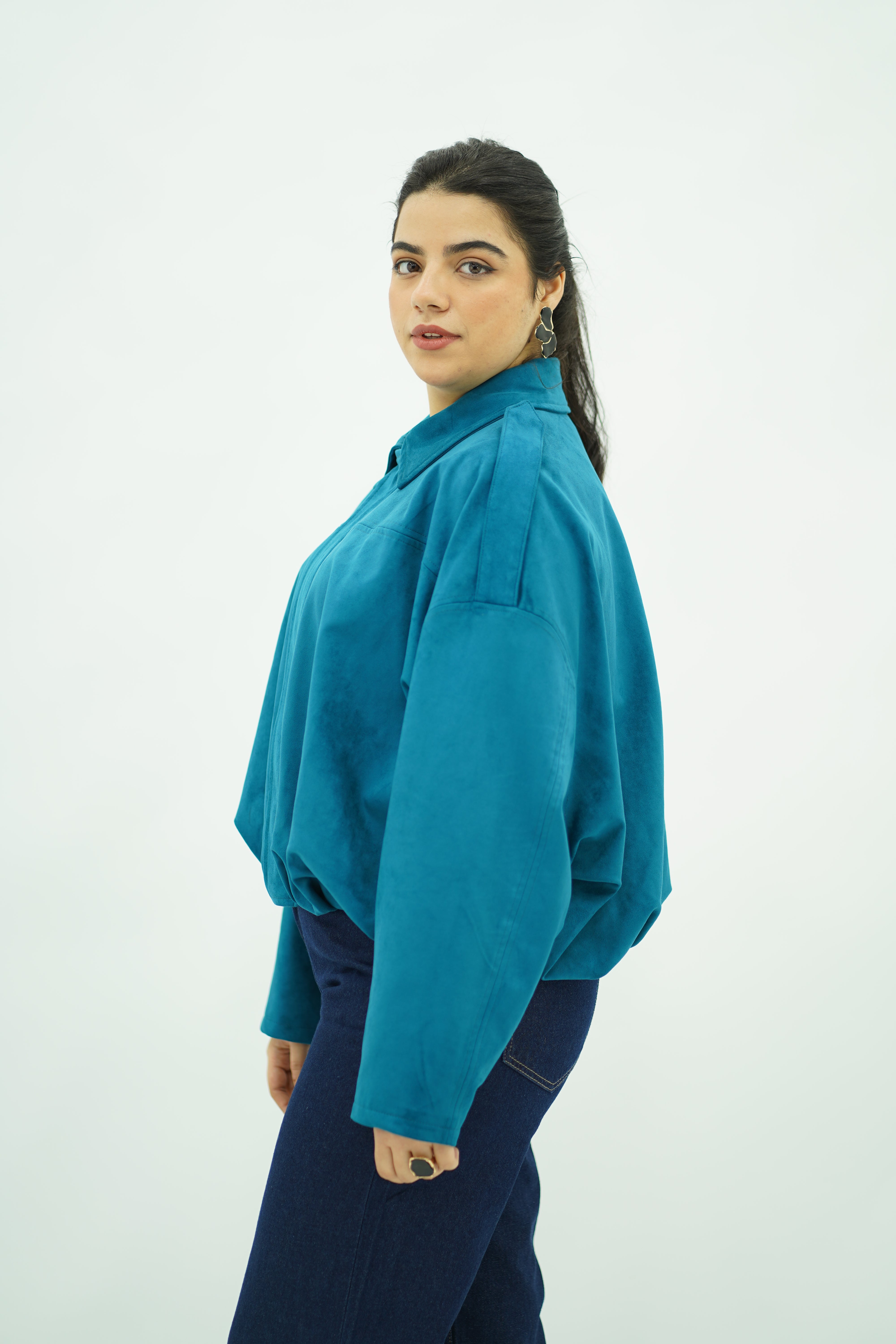Bomber Bleu turquoise en faux daim
