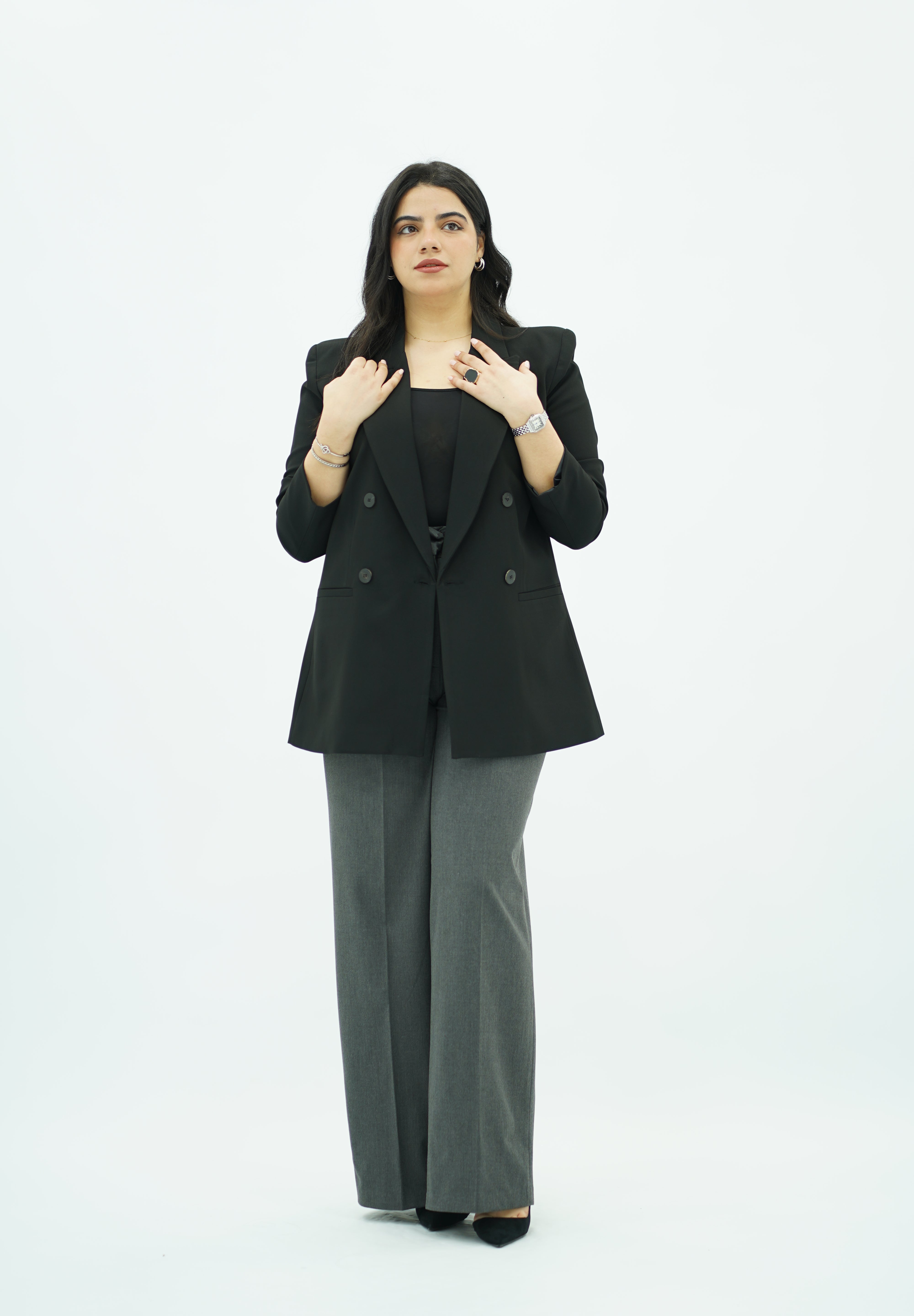 Blazer Noir Intemporel à Double Boutonnage