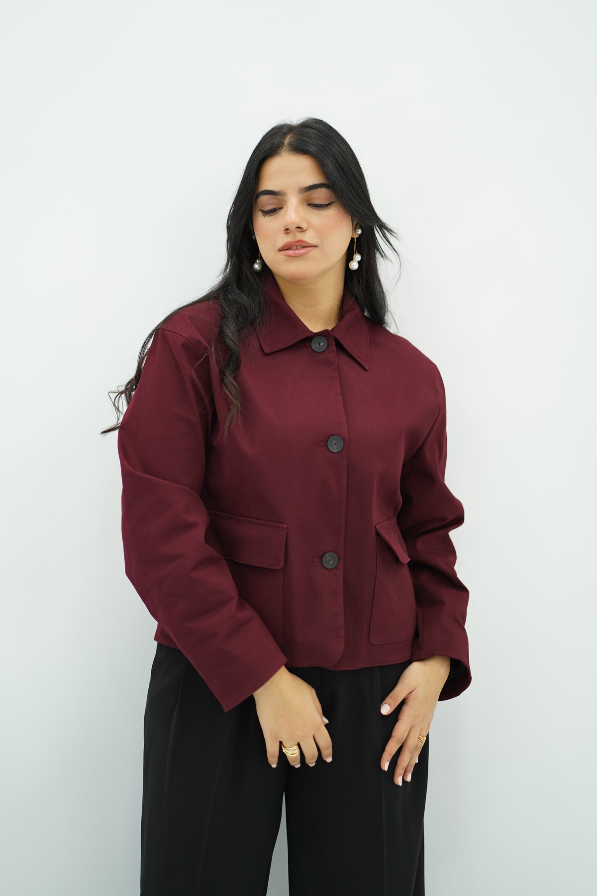 Trench Court Bordeaux à Boutons Noirs