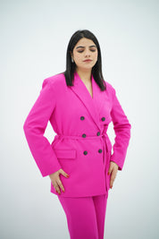 Tailleur Fuchsia Vif Ceinturé