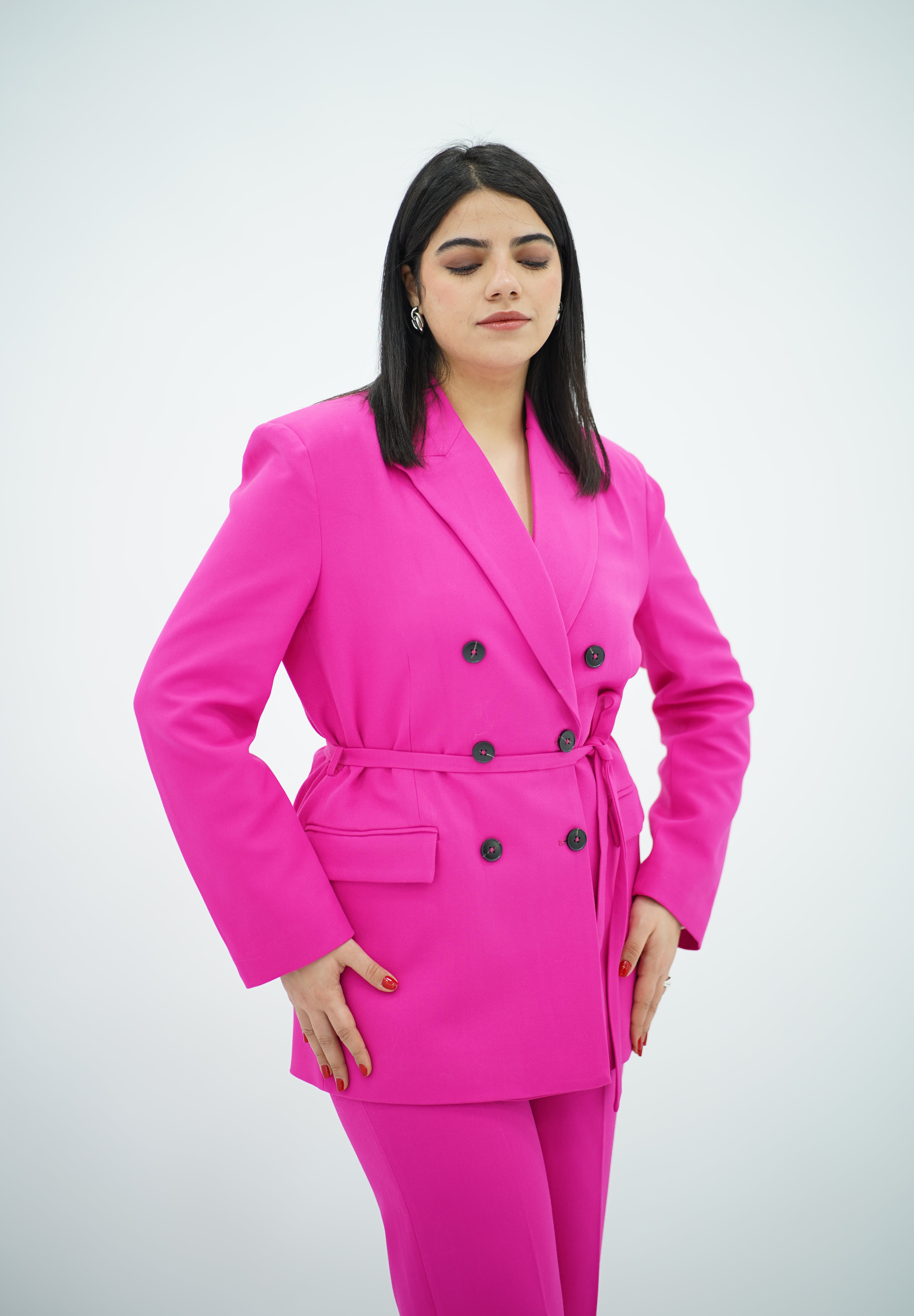 Tailleur Fuchsia Vif Ceinturé