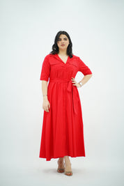 Robe chemise midi ceinturée Rouge 🌹