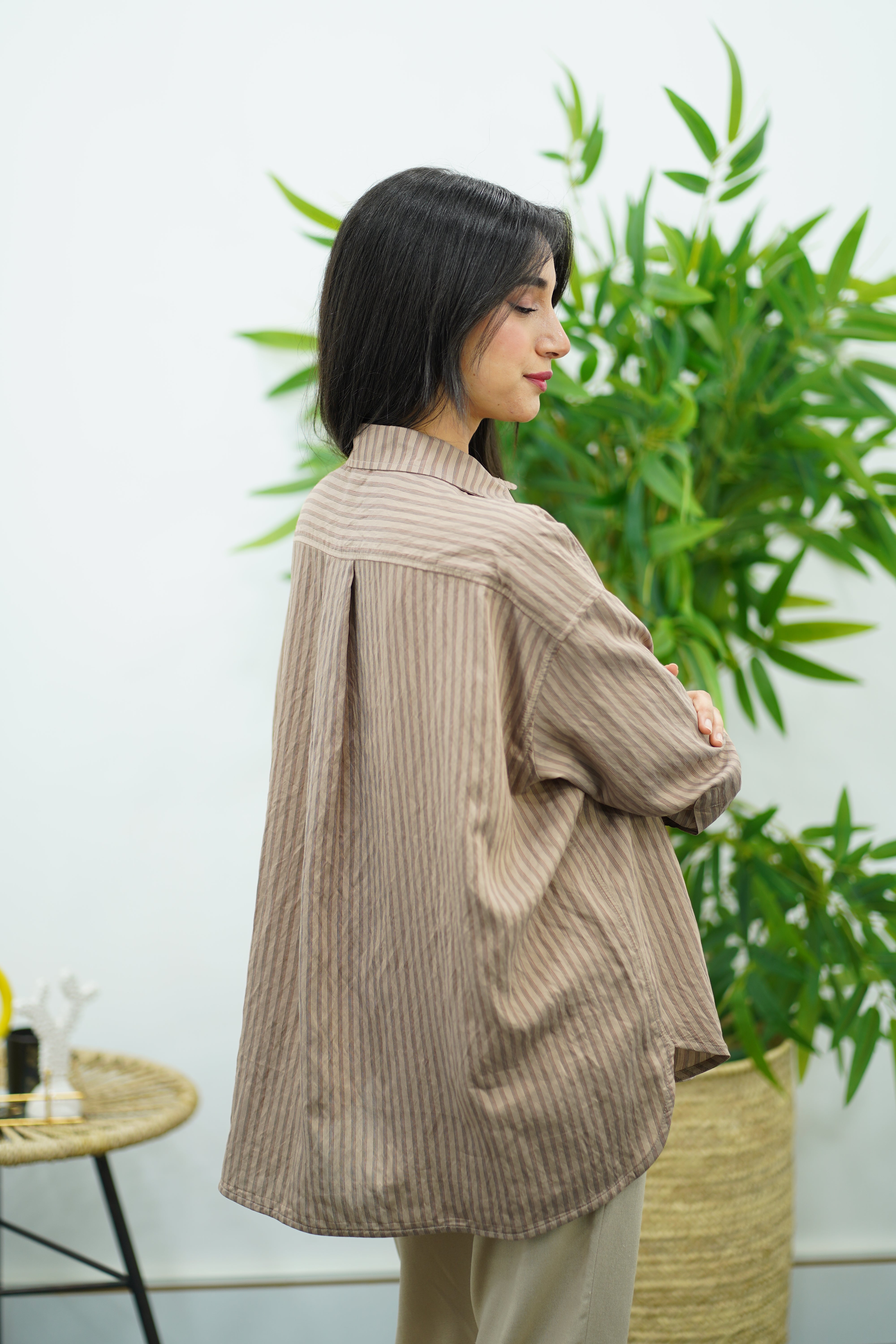 Chemise oversize à rayures marron