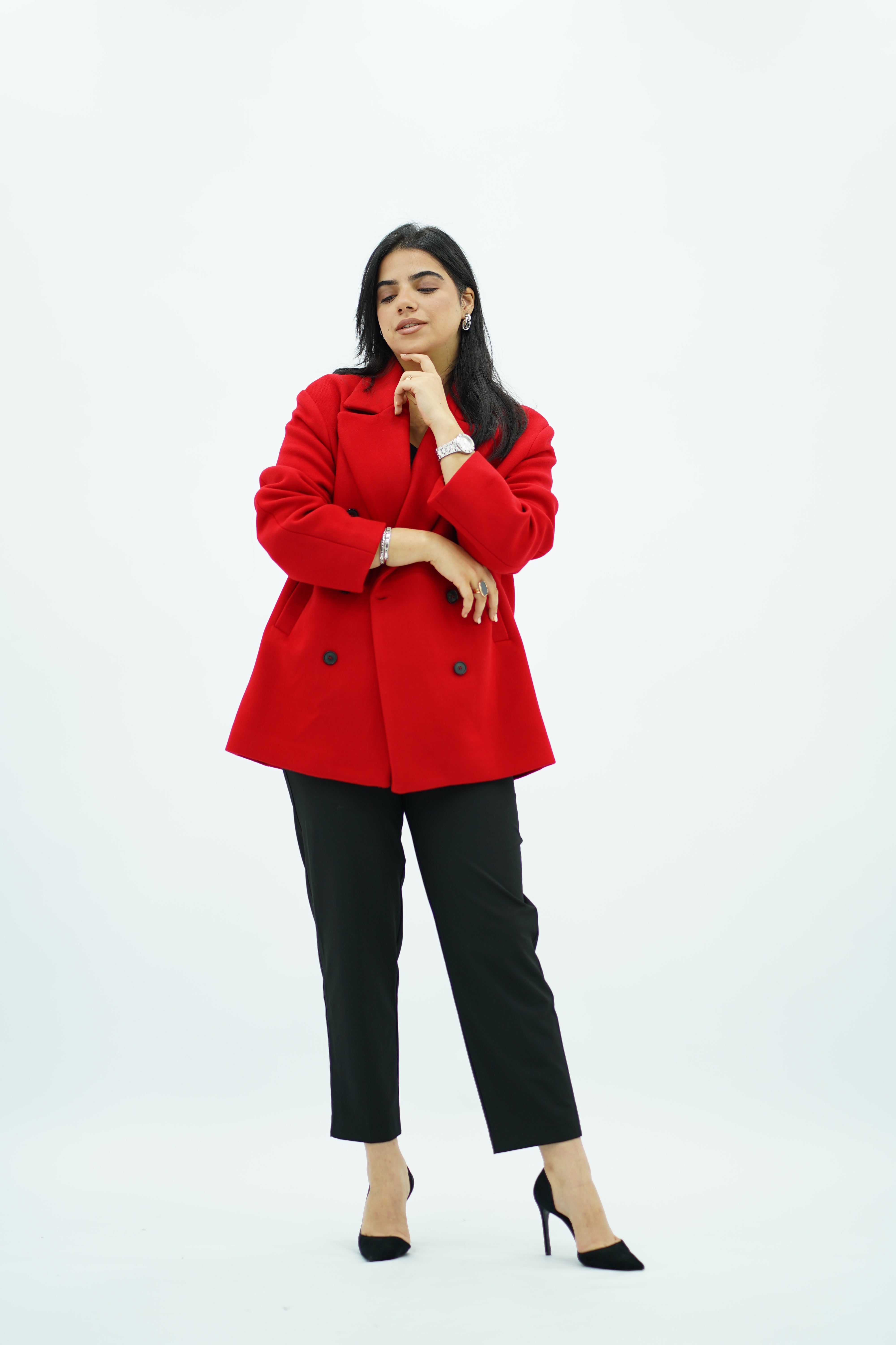 Manteau court à double boutonnage Rouge 🌹