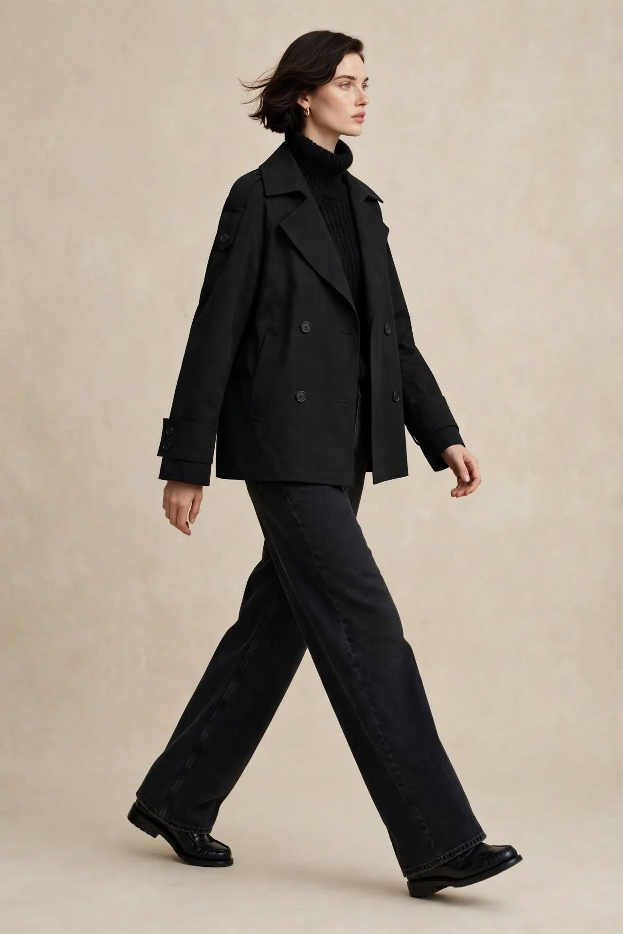 Trench Courte Noir  – Double Boutonnage