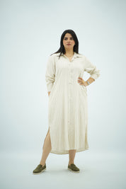 Robe Chemise Longue en Lin Rayé