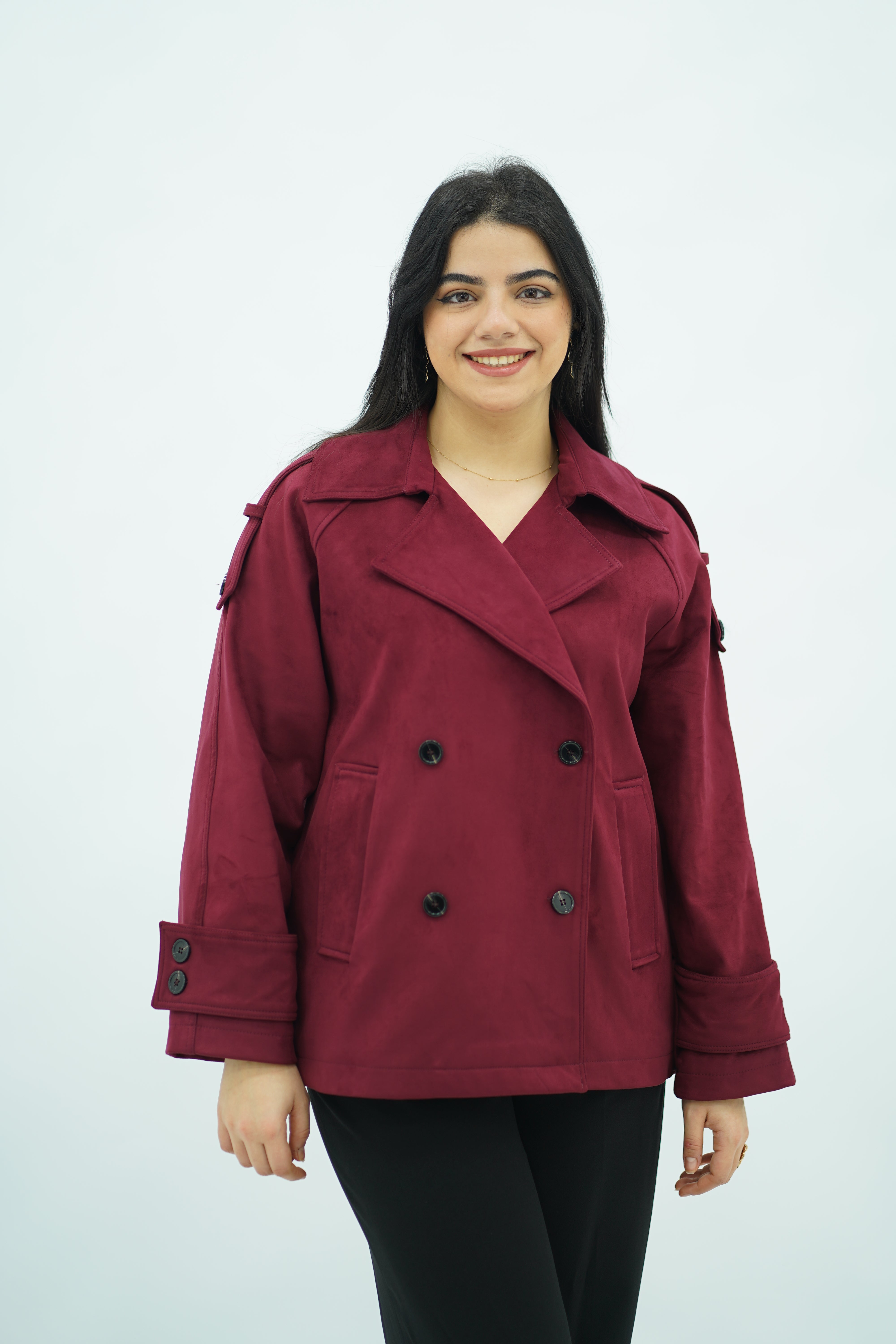 Trench Bordeaux en faux daim