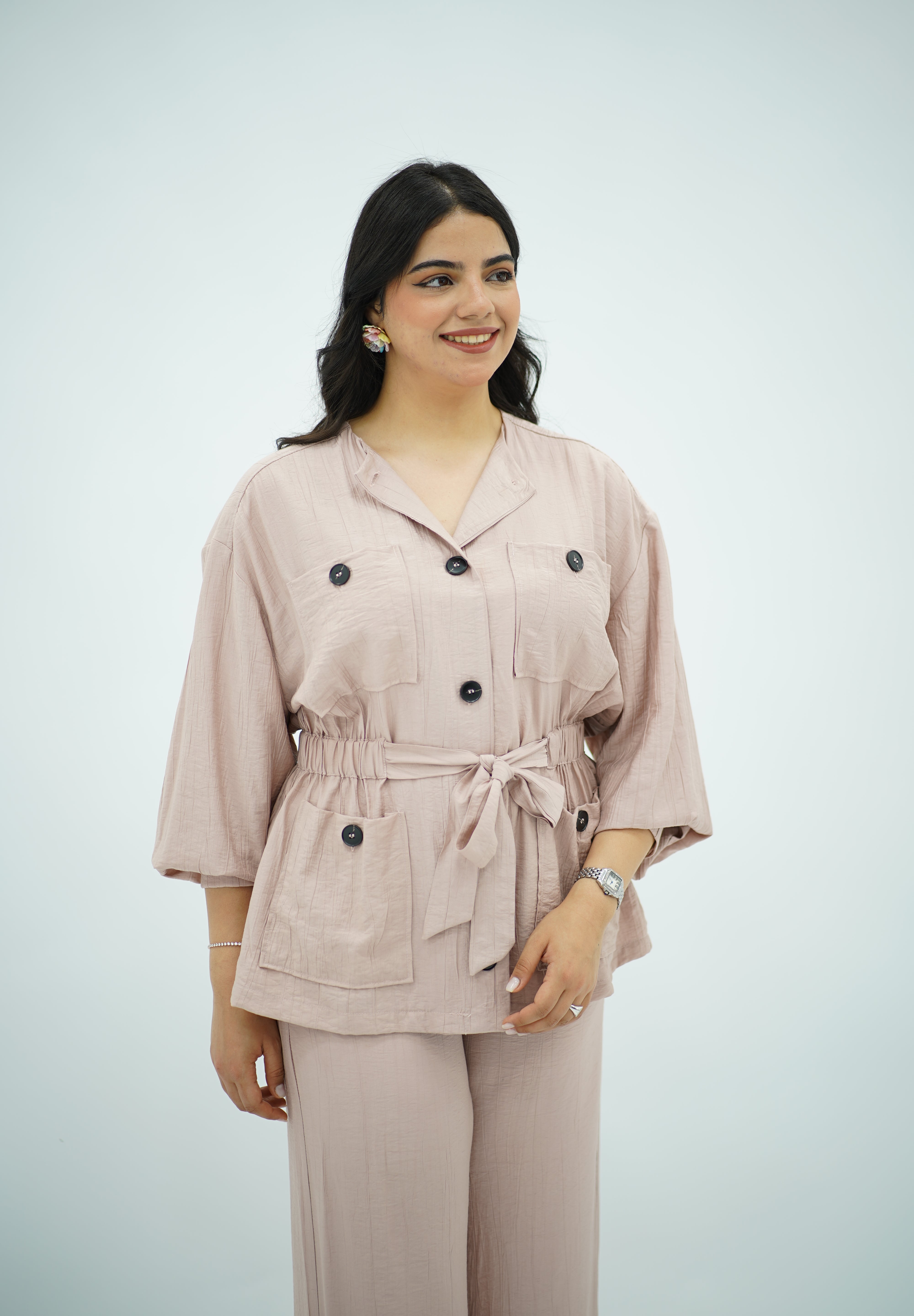 Ensemble fluide ceinturé Rose poudré