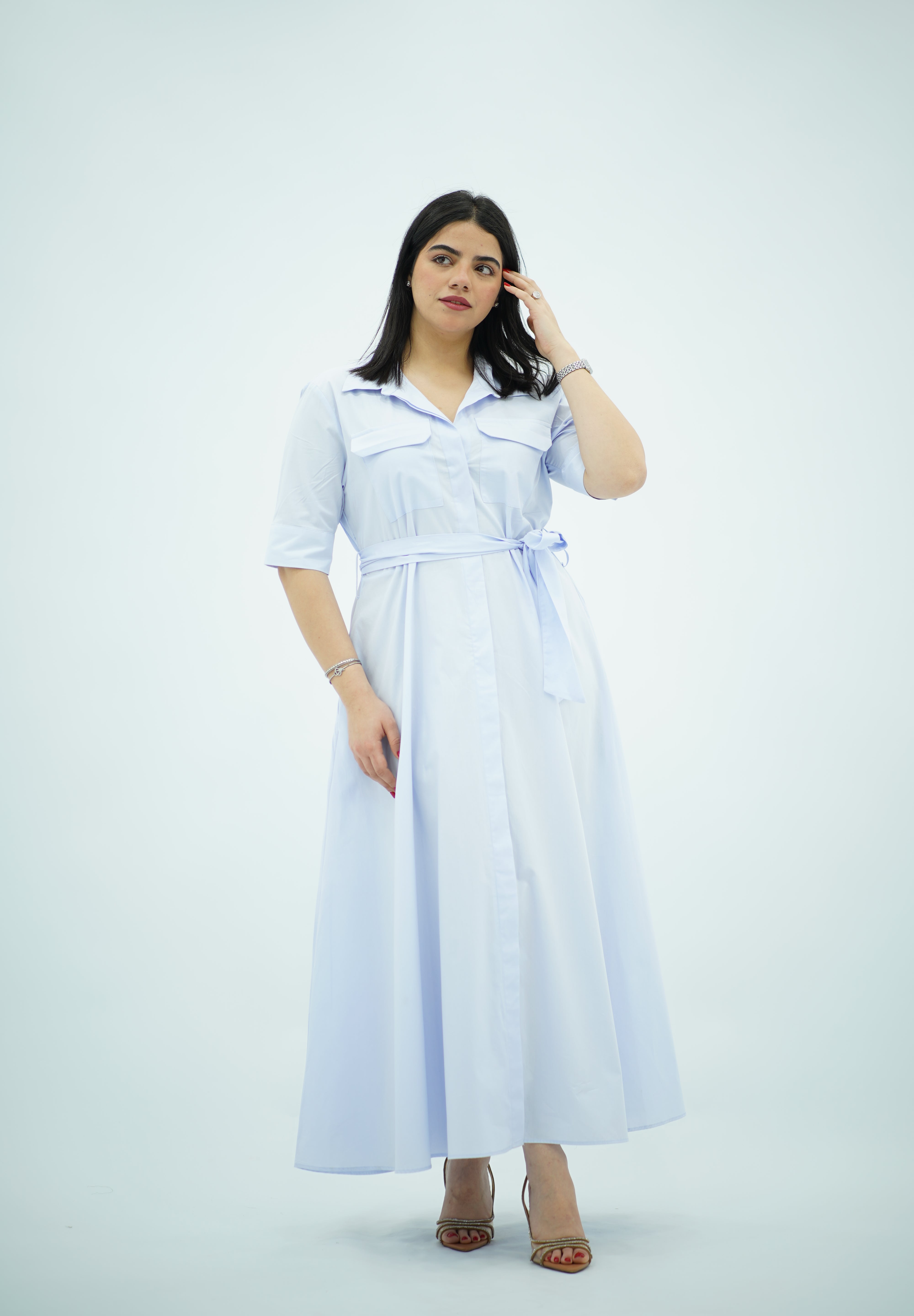 Robe Longue Chemise Bleu Ciel