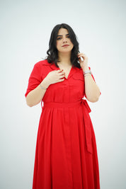 Robe chemise midi ceinturée Rouge 🌹