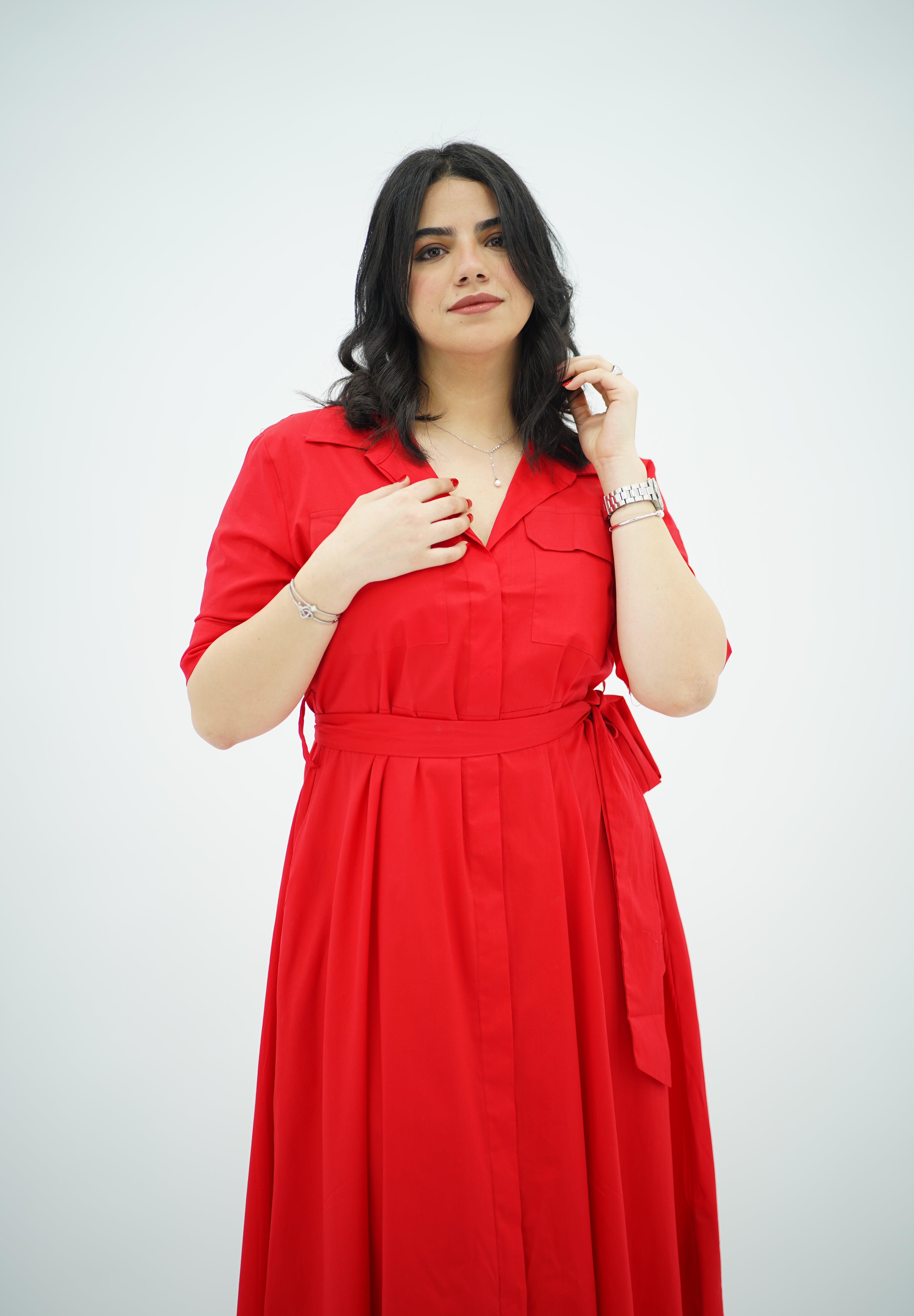 Robe chemise midi ceinturée Rouge 🌹