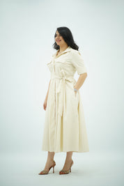 Robe Midi en popeline Blanc cassé