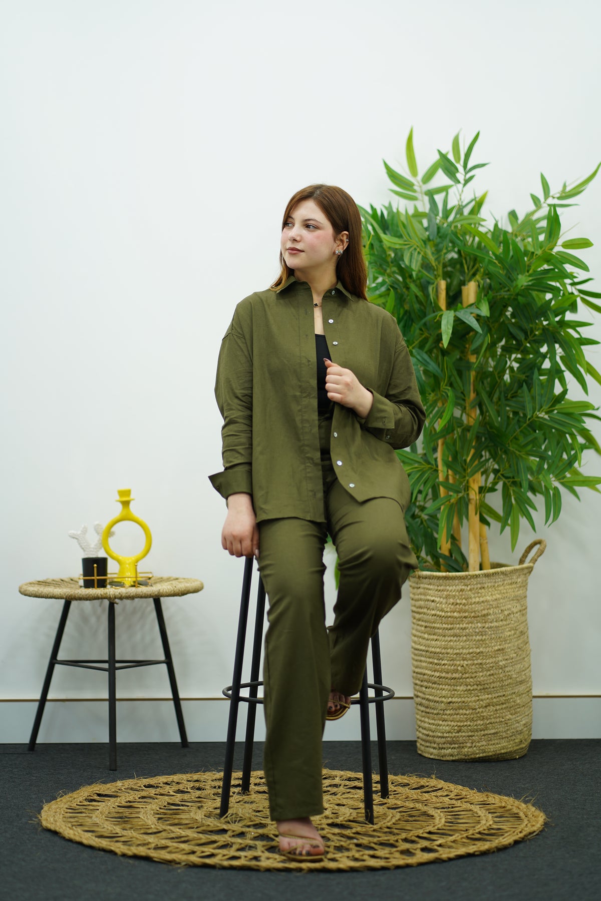 Ensemble Kaki en Lin chemise & pantalon – Élégance décontractée
