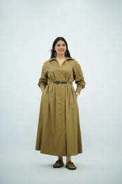 Robe chemise ceinturée vert olive