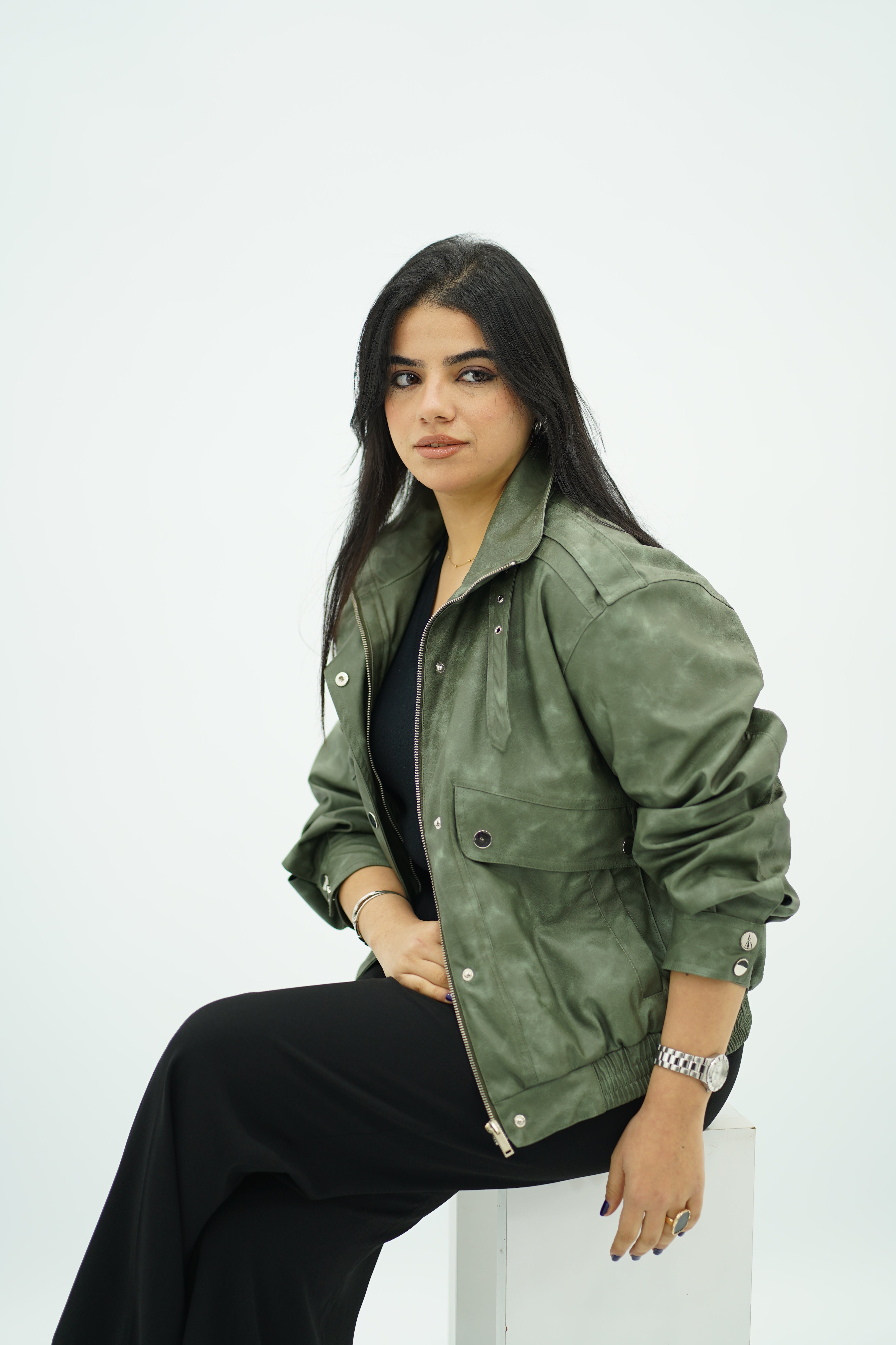 Bomber verte effet dégradé en similicuir