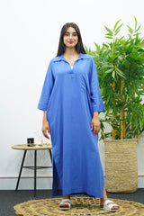Robe Gandoura en lin - Bleu