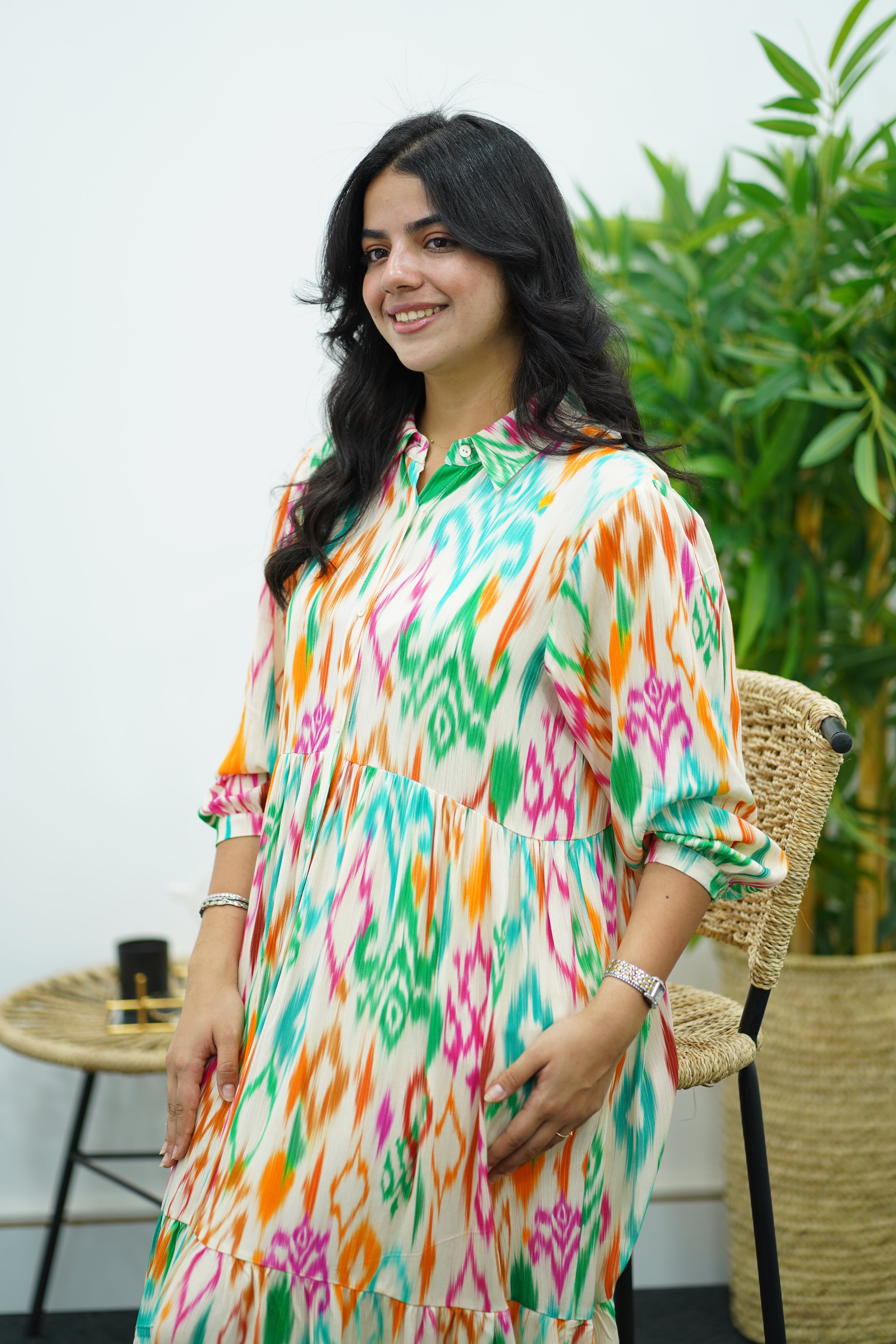 Robe longue à imprimé ethnique multicolore