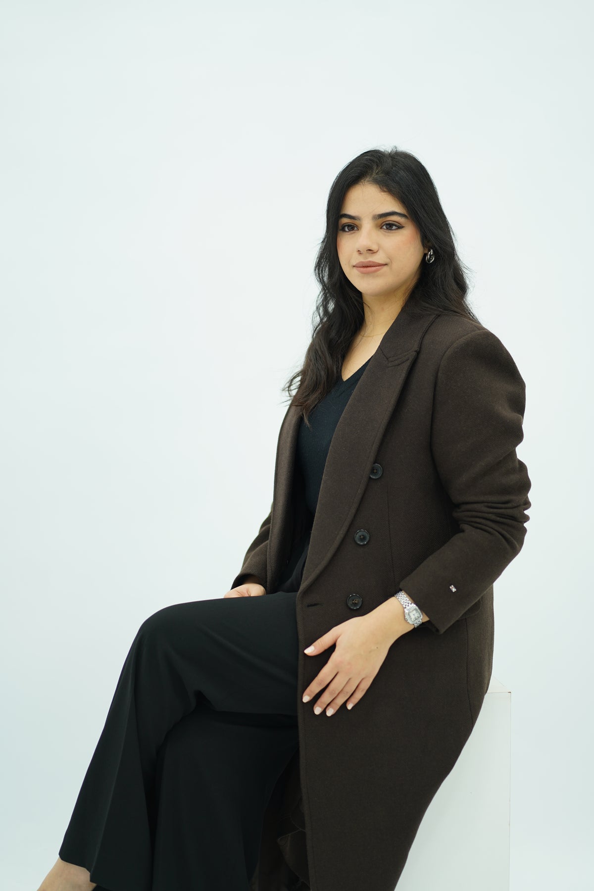 Manteau long ajusté Marron chocolat