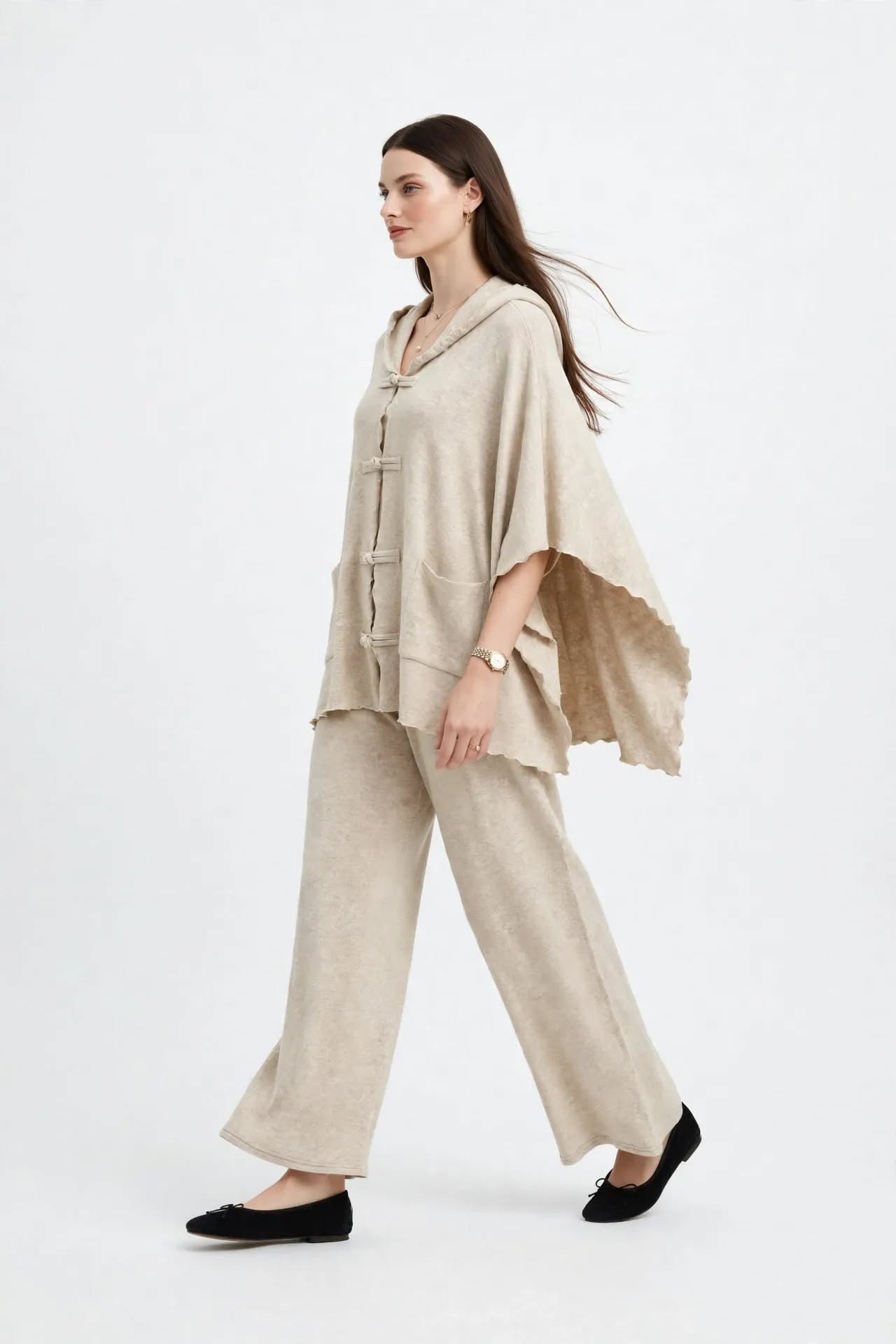 Ensemble Cape et Pantalon Large en Maille