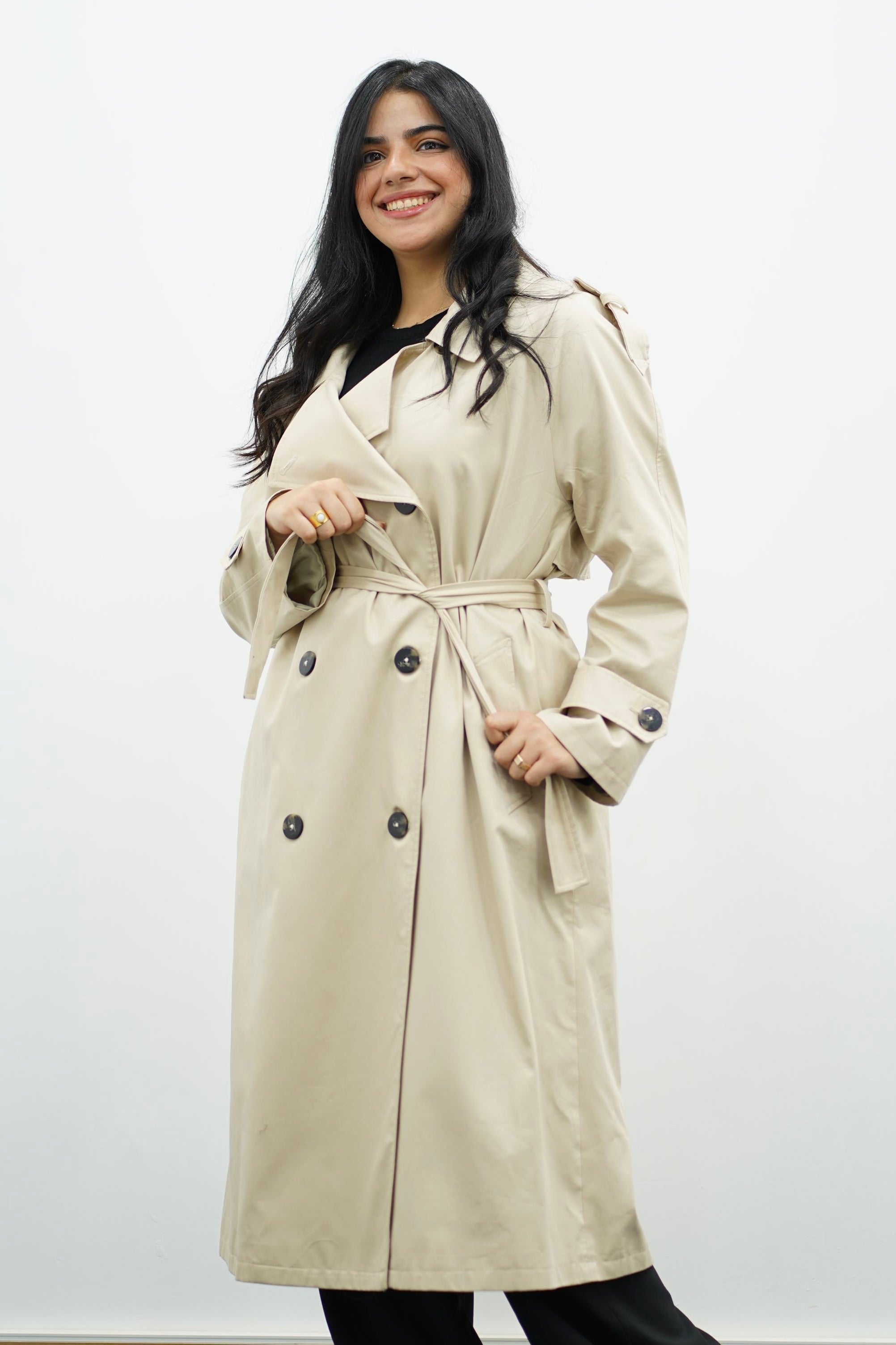 Trench Beige sable long double boutonnage