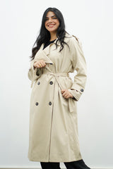 Trench Beige sable long double boutonnage