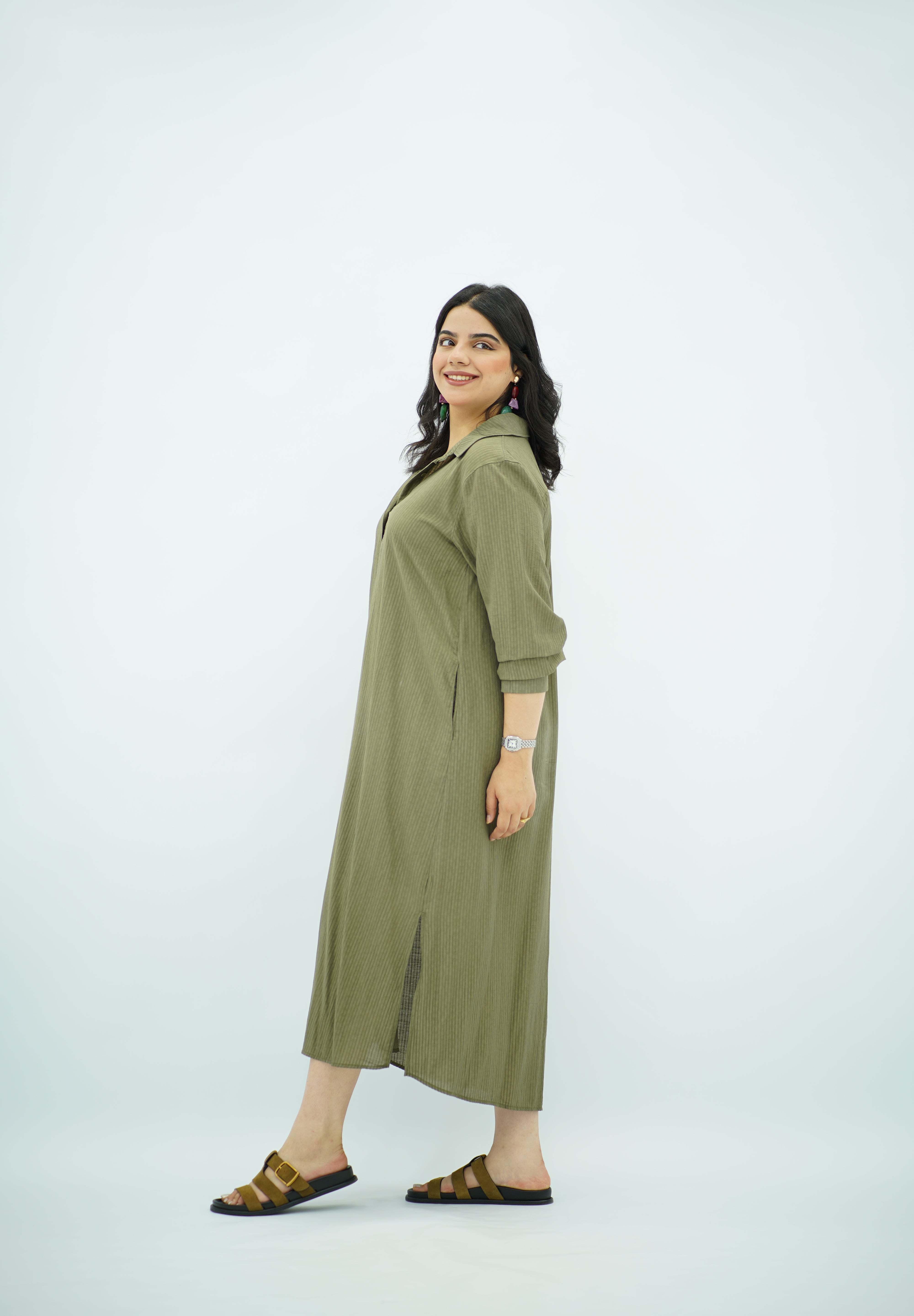 Robe chemise fluide Vert kaki