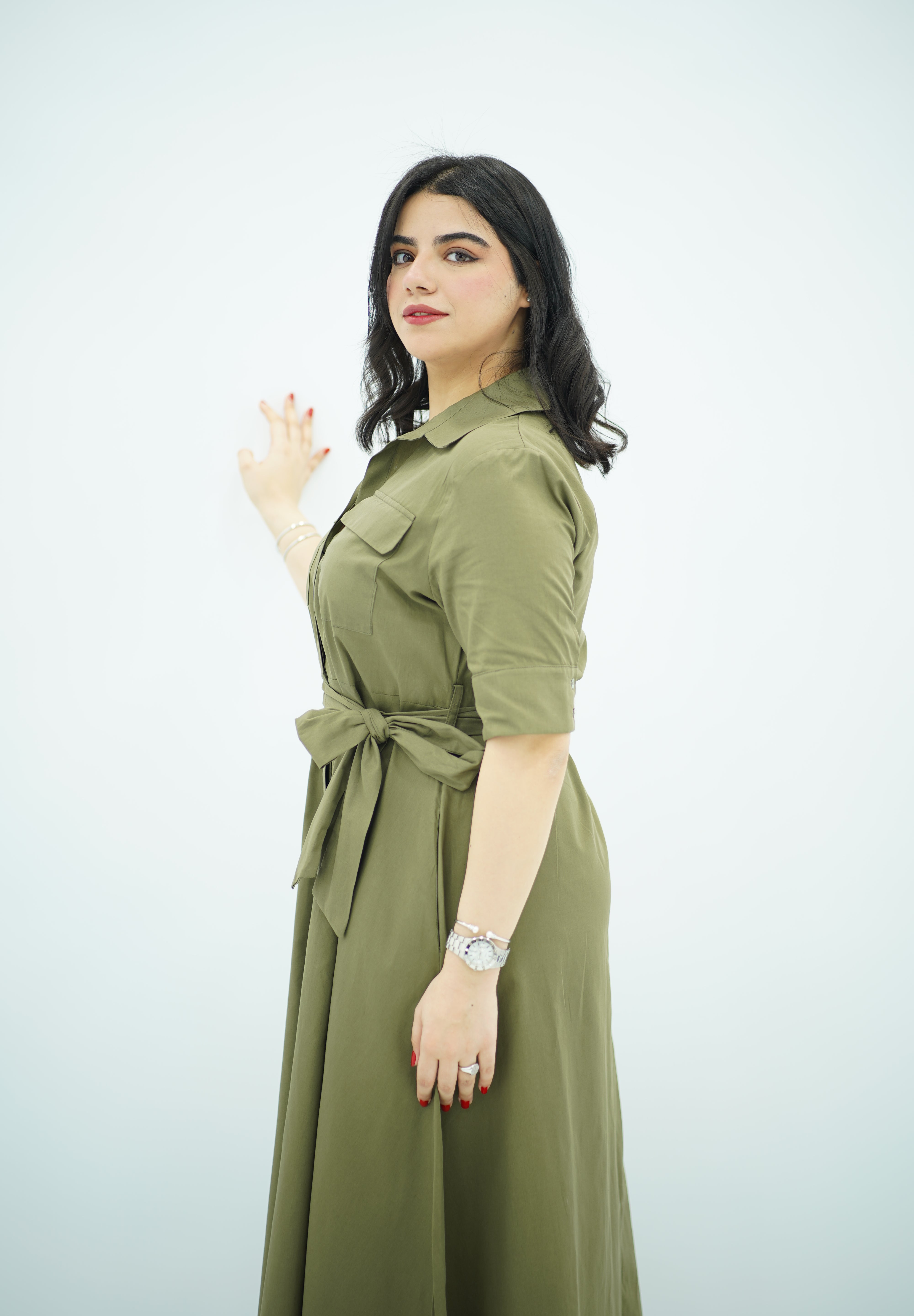 Robe en popeline Vert Kaki