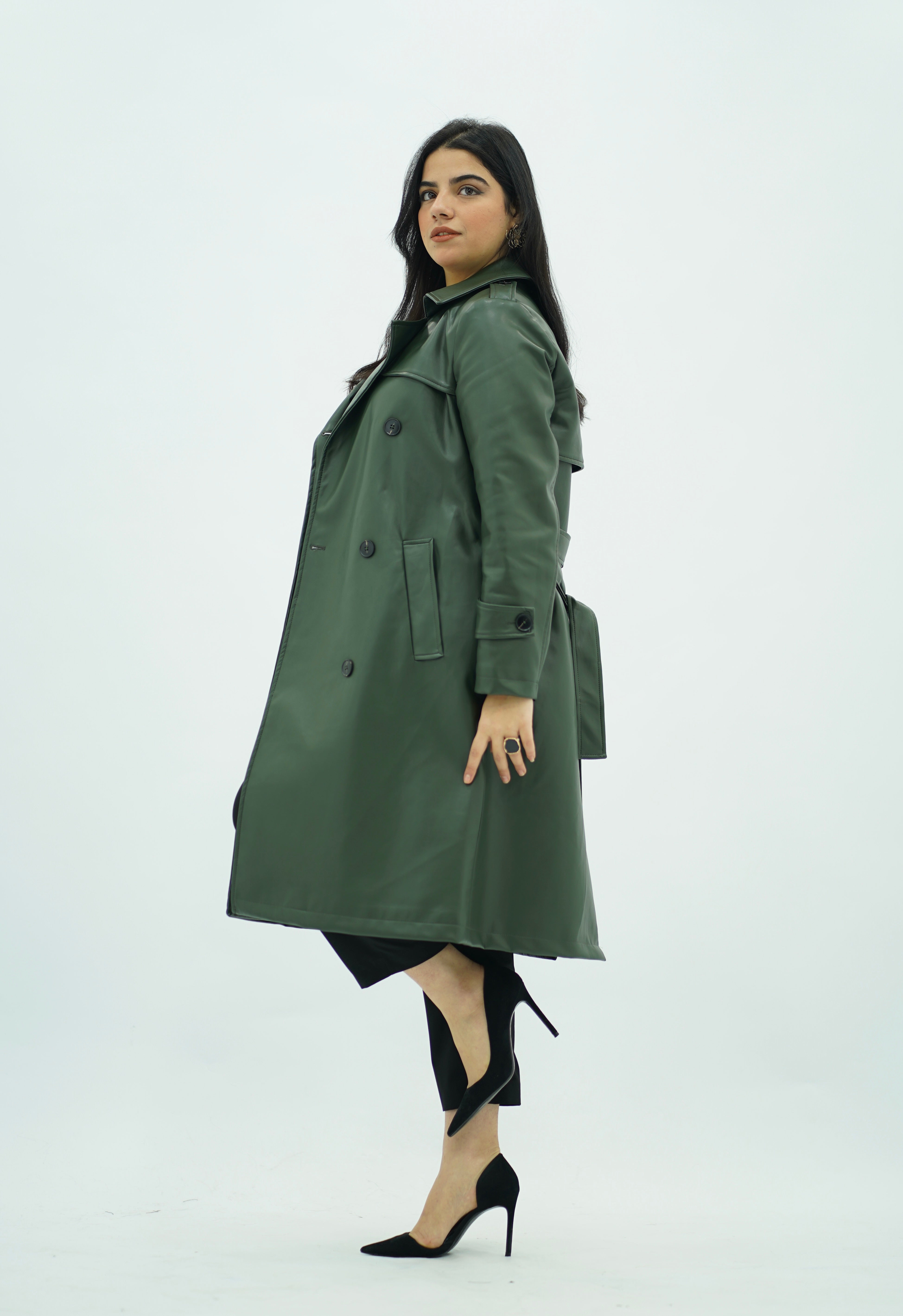 Trench Coat en Similicuir Kaki