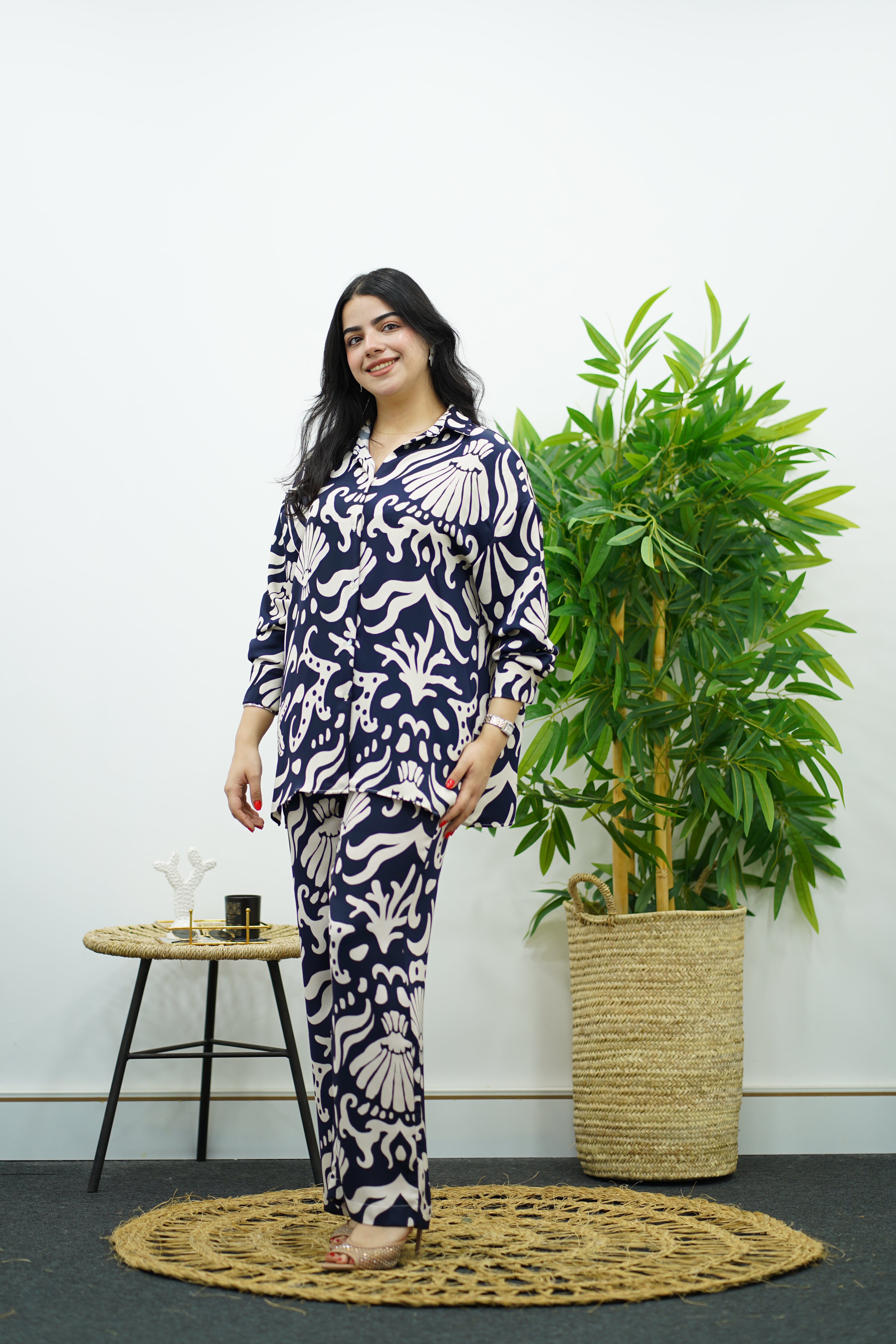 Ensemble bleu a motifs- Chemise & pantalon