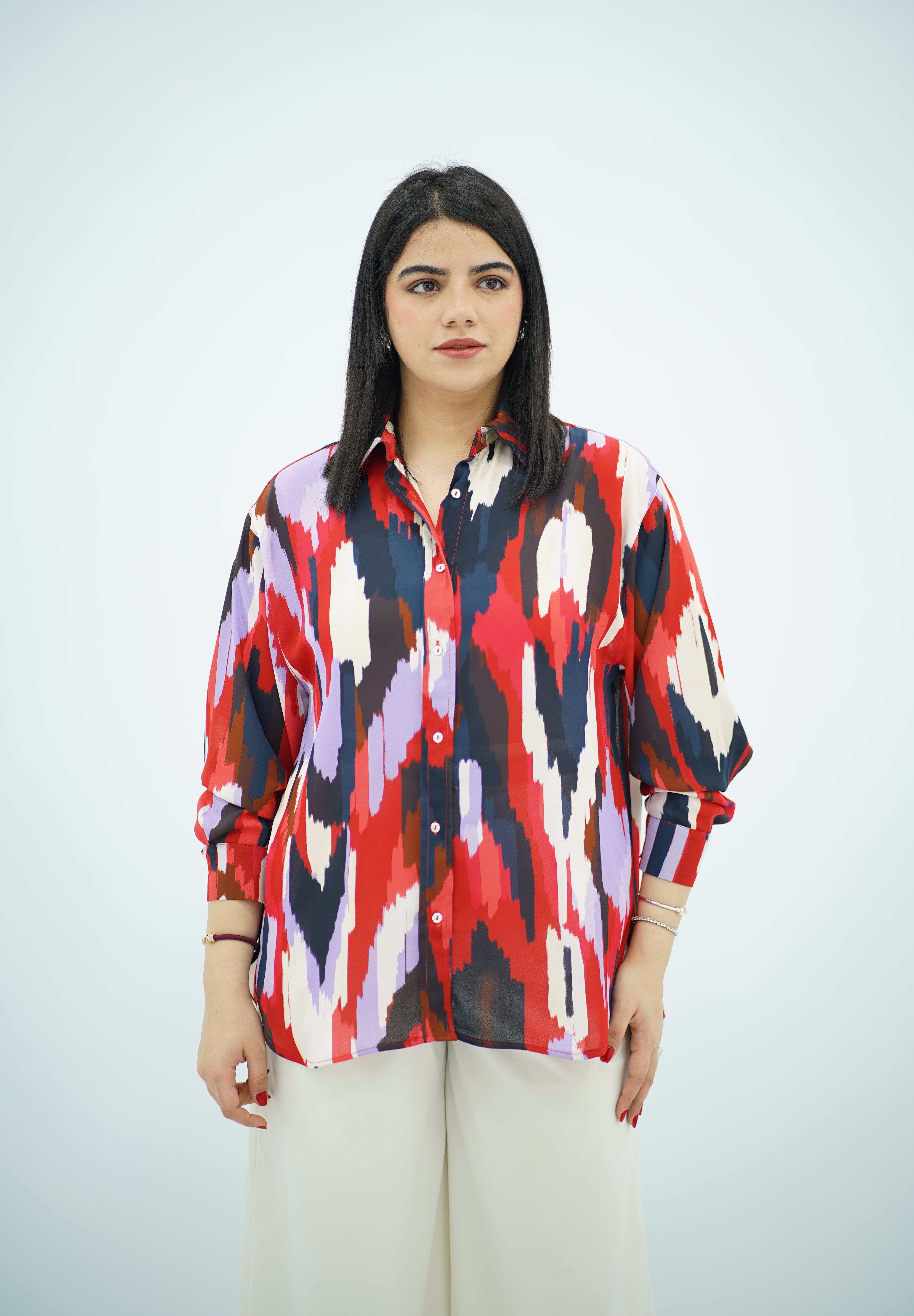 Chemise imprimée rouge en mousseline