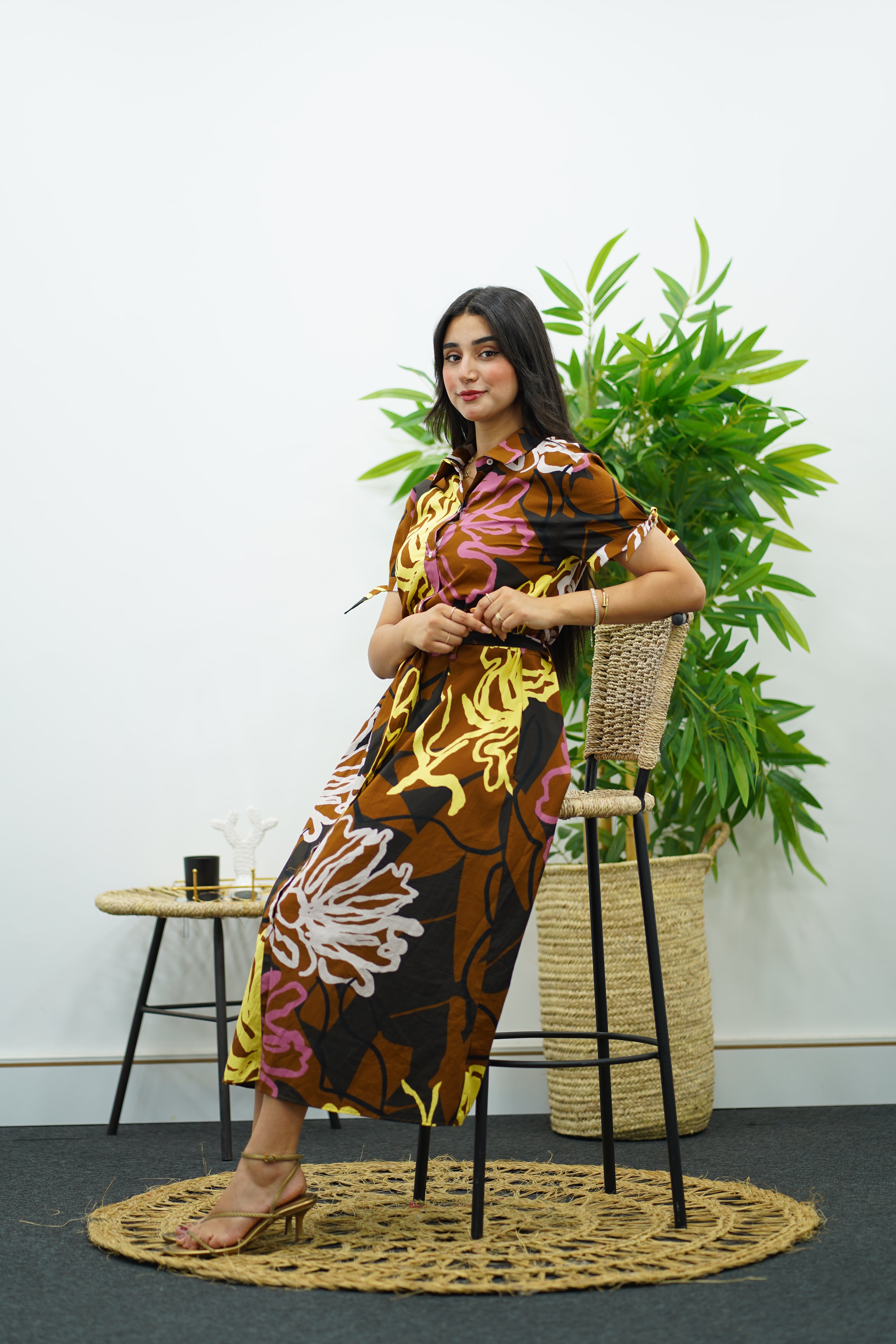 Robe chemise imprimée à fleurs abstraites