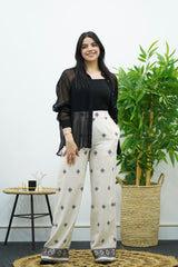 Pantalon en lin brodé noir