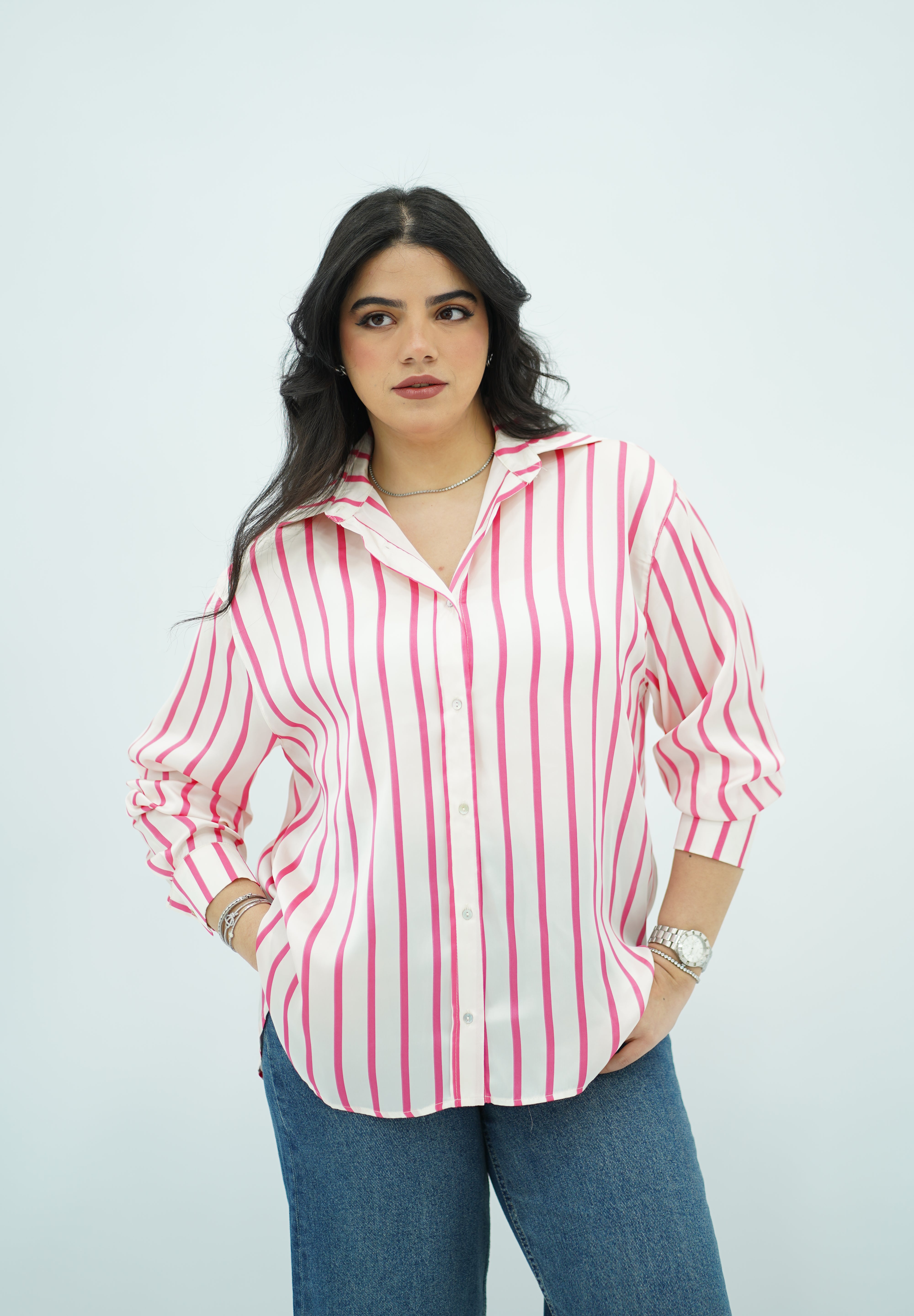 Chemise blanche en satin rayé 🌷