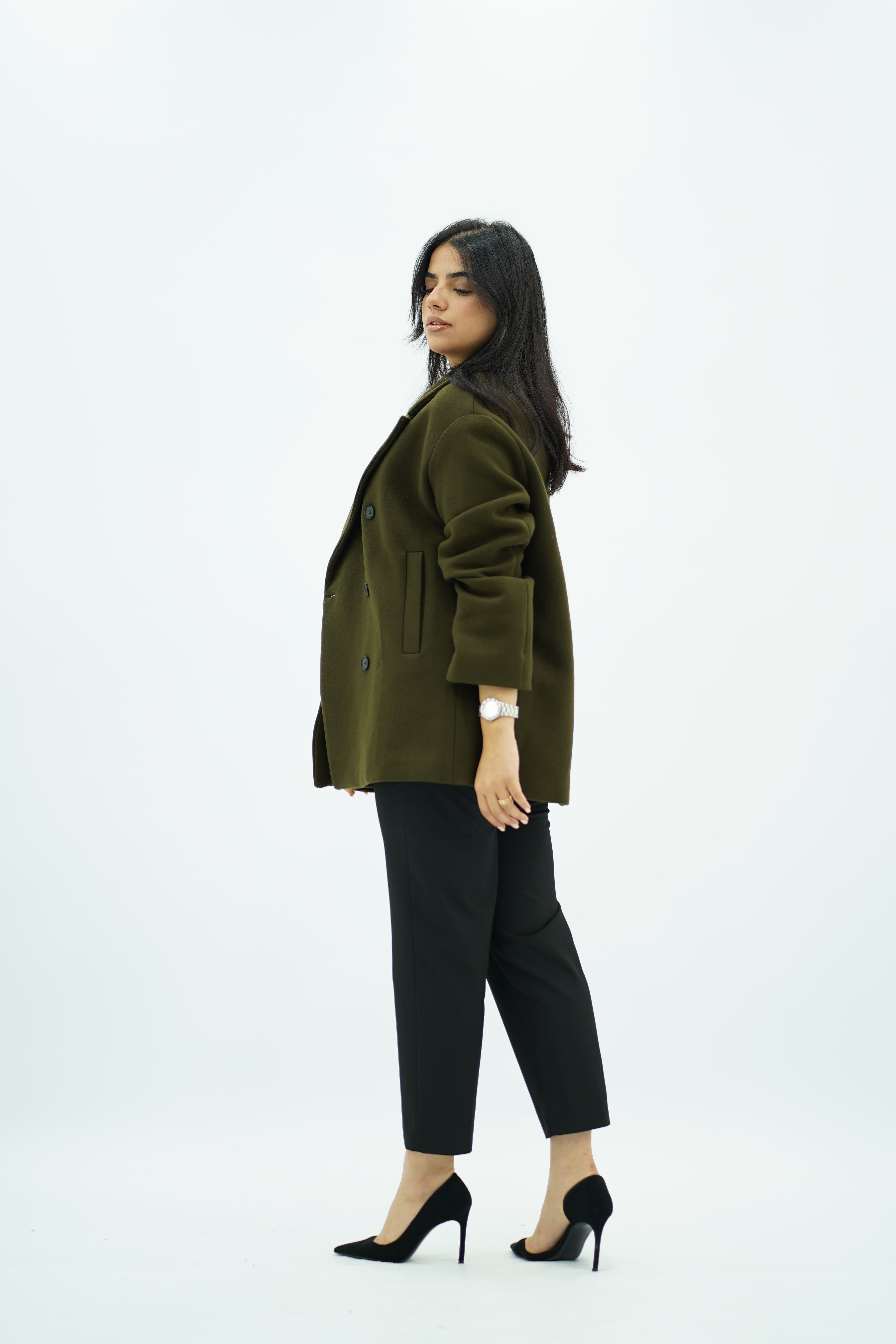 Manteau court à double boutonnage Kaki