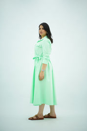Robe Chemise Midi Ceinturée – Vert Menthe