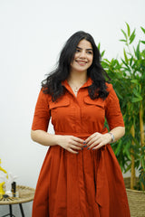 Robe En Popeline - Rouge Brique