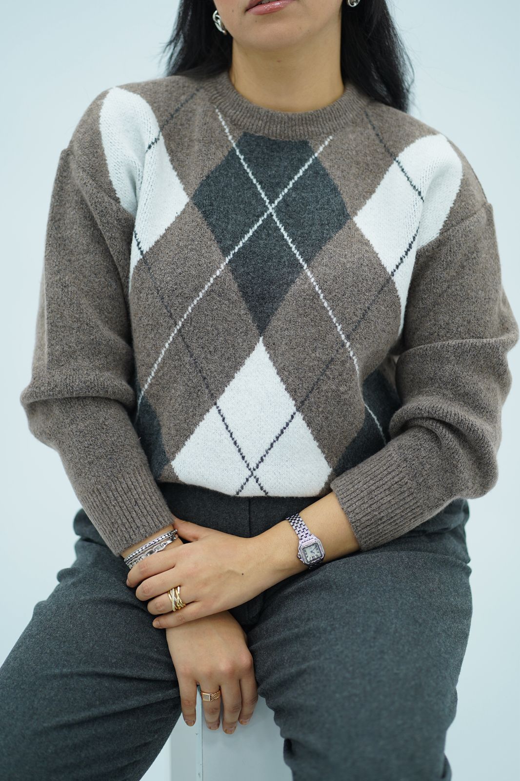 Pull à motifs losanges en maille