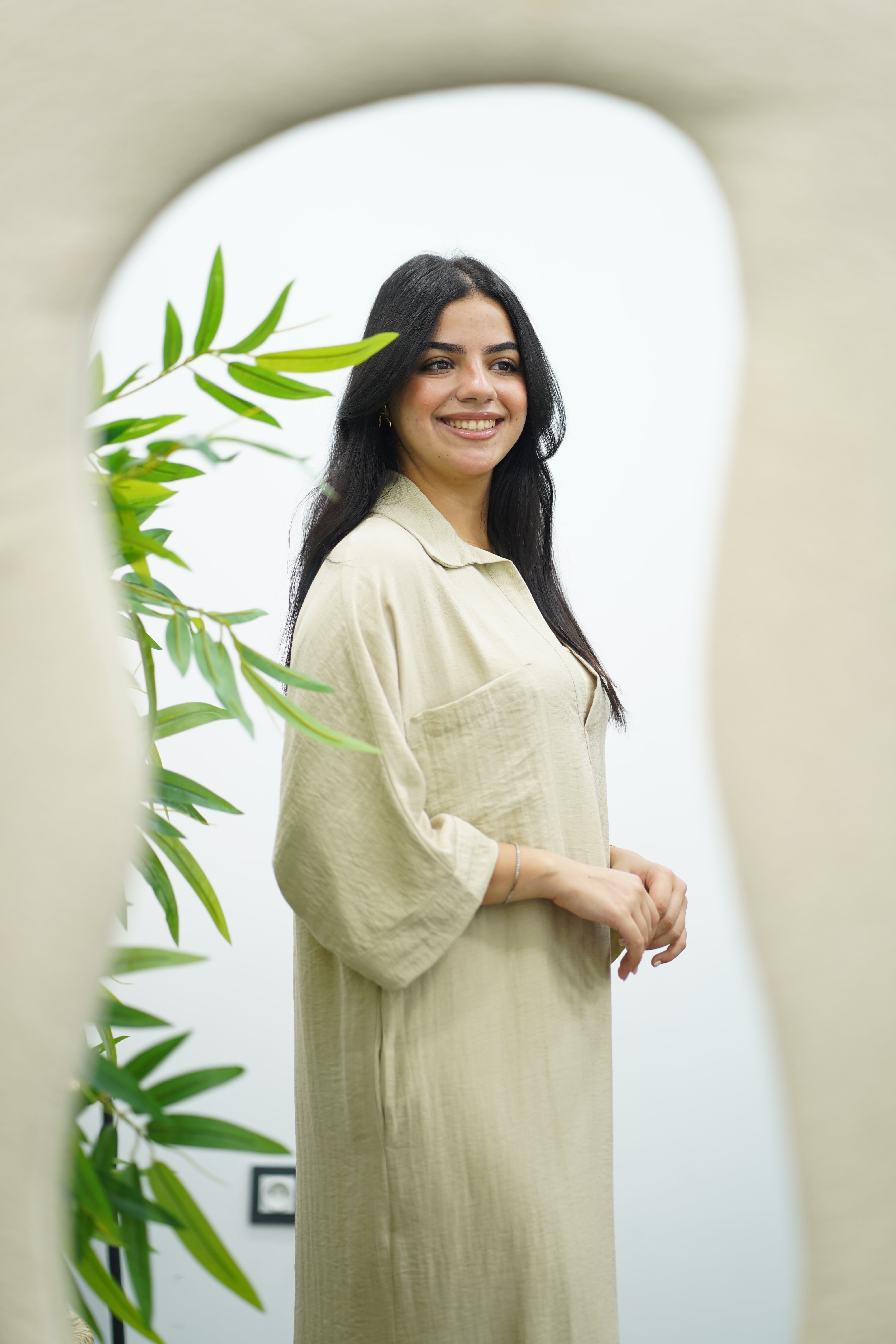 Robe Gandoura en crêpe - Beige