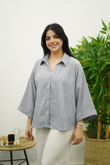 Chemise overzise en lin rayé
