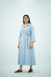 Robe-chemise longue rayée bleu ciel