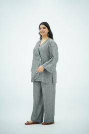 Ensemble en Lin croisé gris chiné