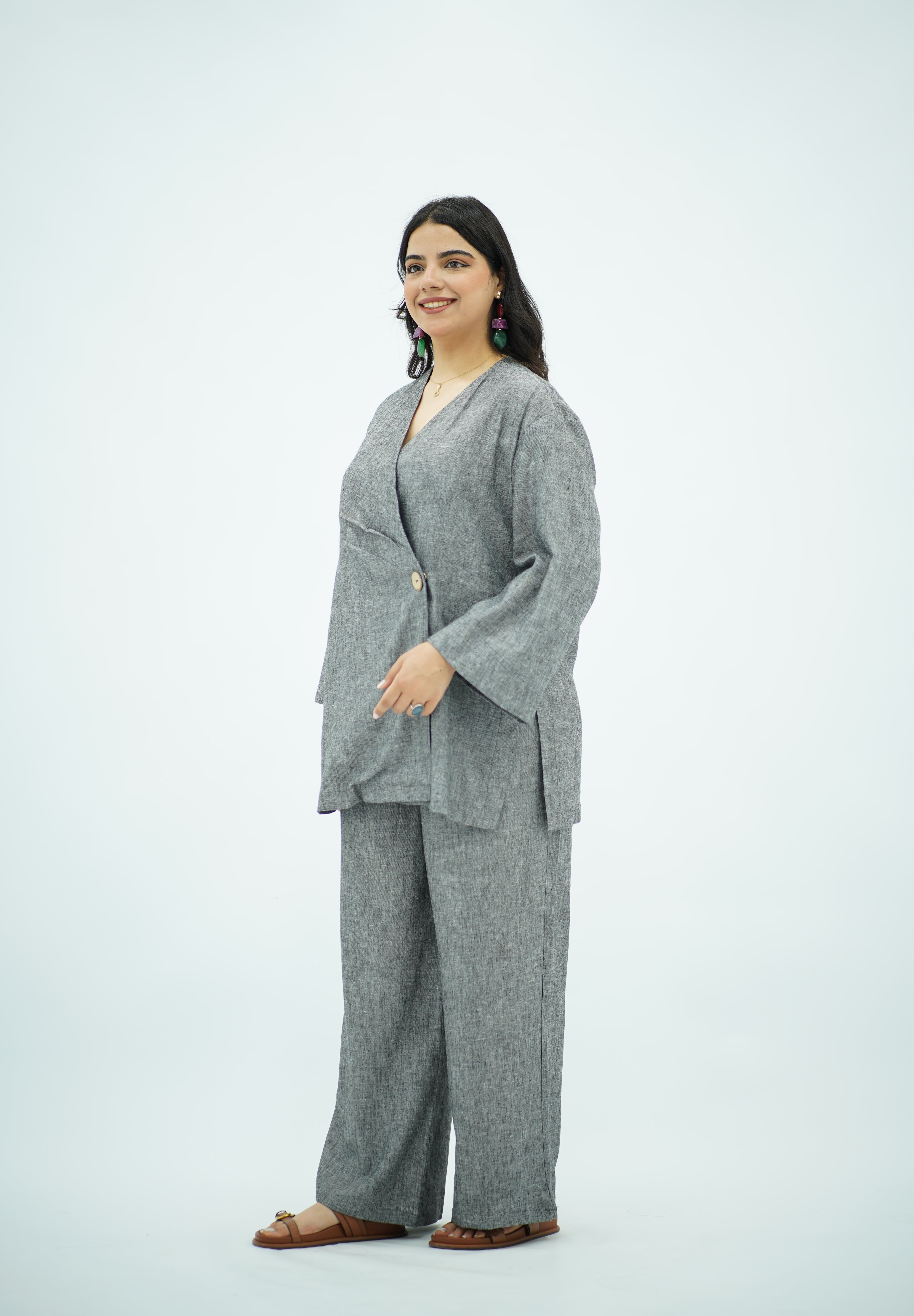 Ensemble en Lin croisé gris chiné