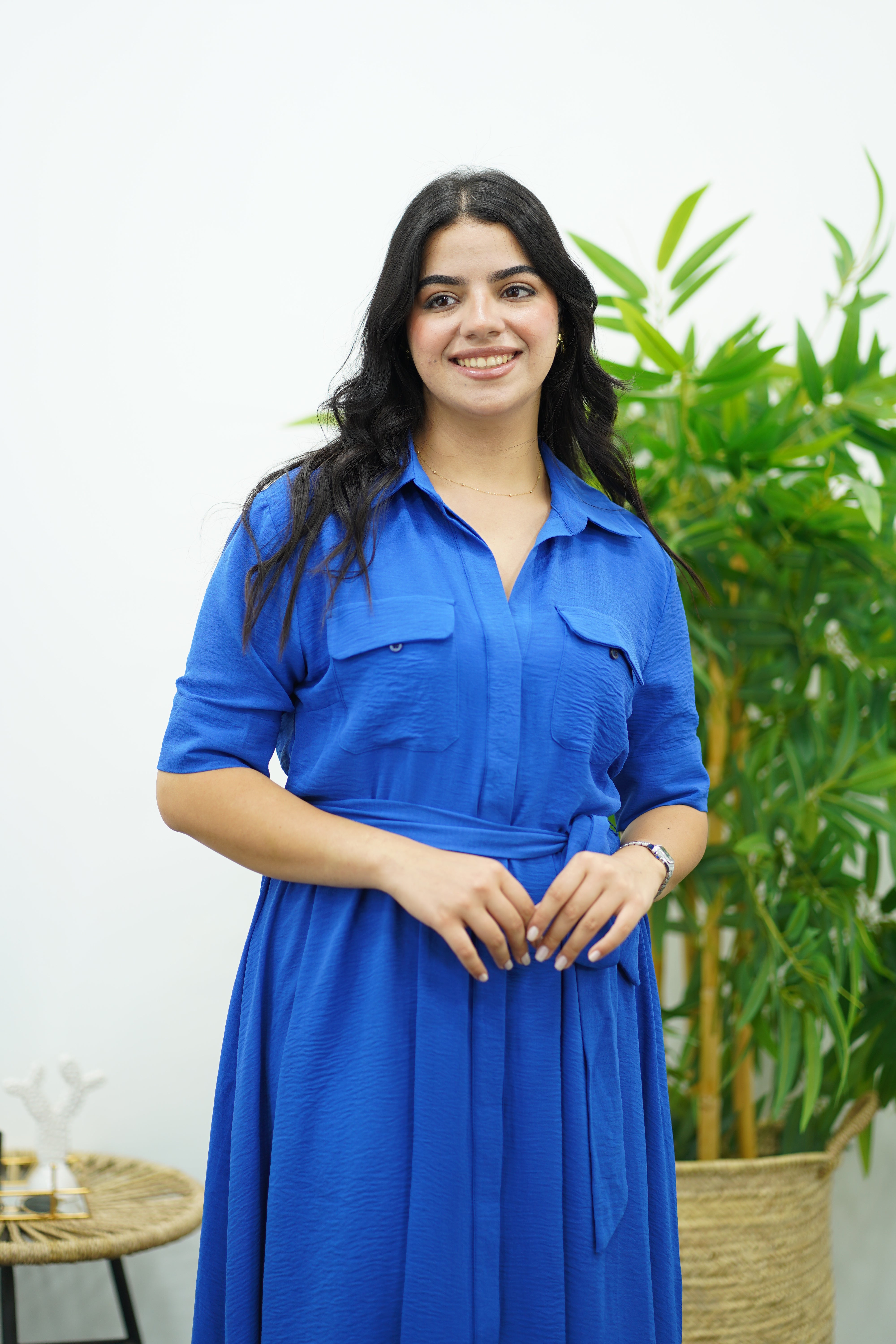 Robe Bleu En crêpe