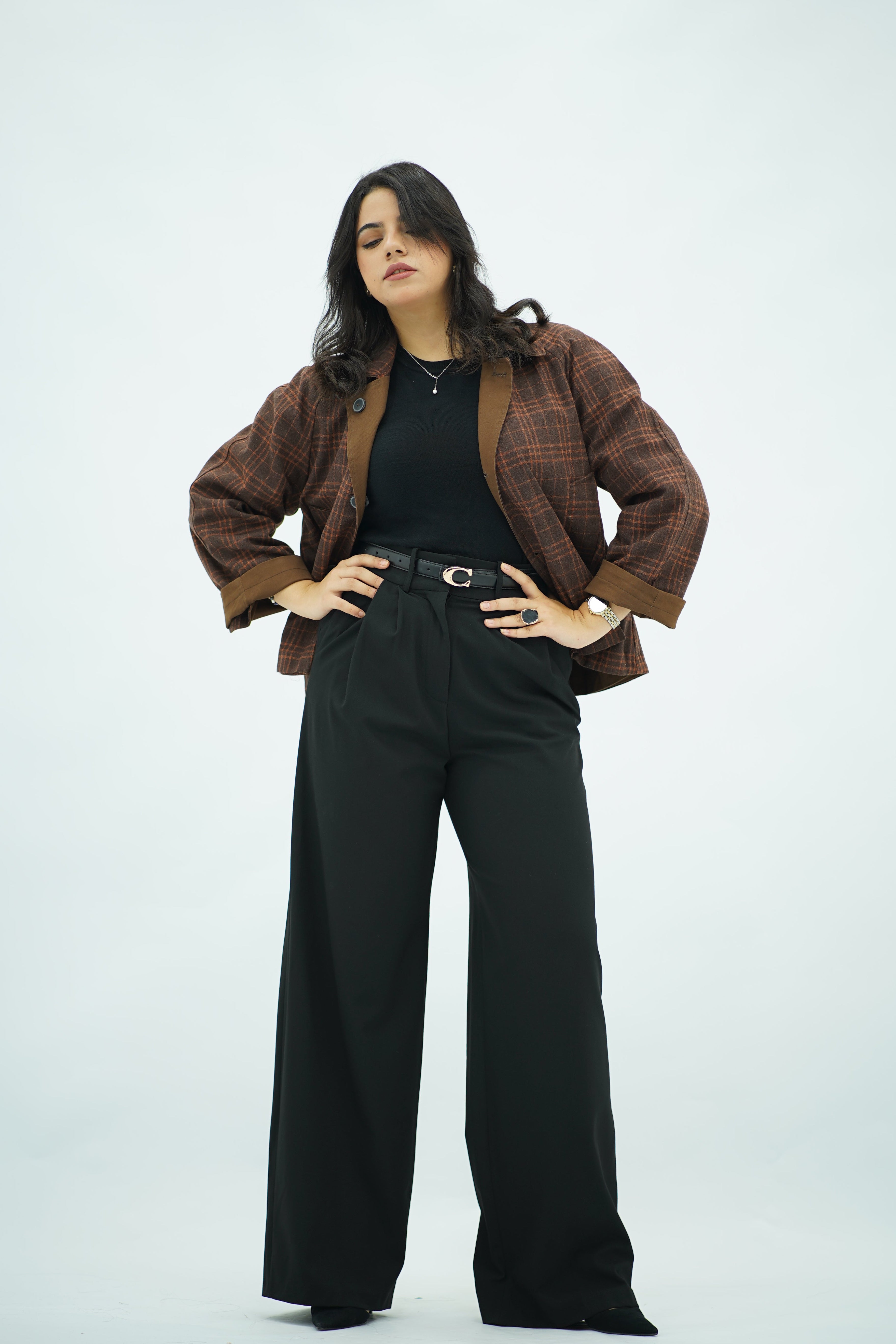 Jacket Double Face Marron & Motifs Carreaux
