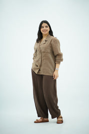 Chemise Fluide à Poches – Marron rayé