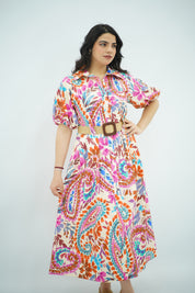 Robe ceinturé en Popeline Imprimée